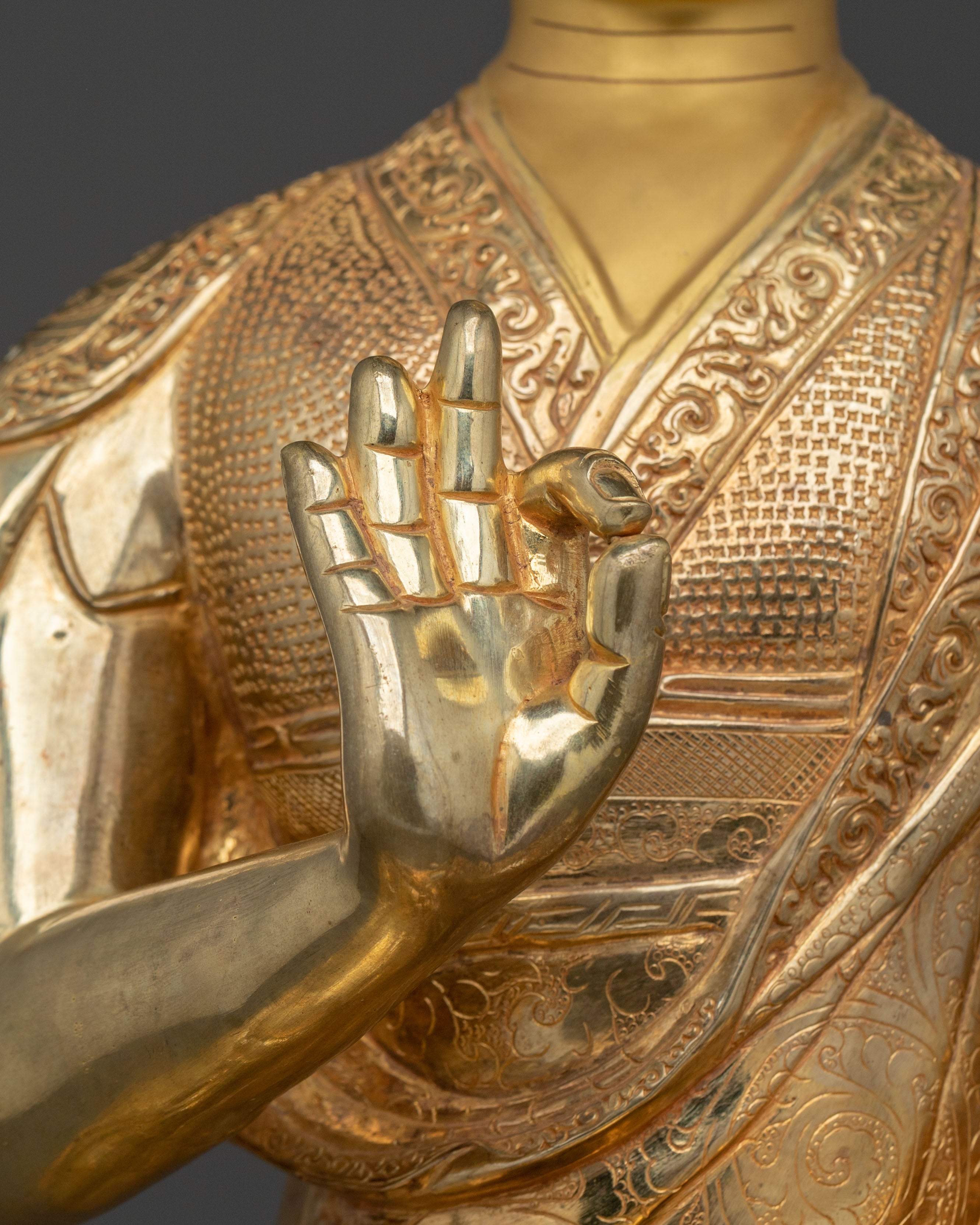 Tsongkhapa with Disciples Golden Statue Set | Buddhist Sculpture for Wisdom