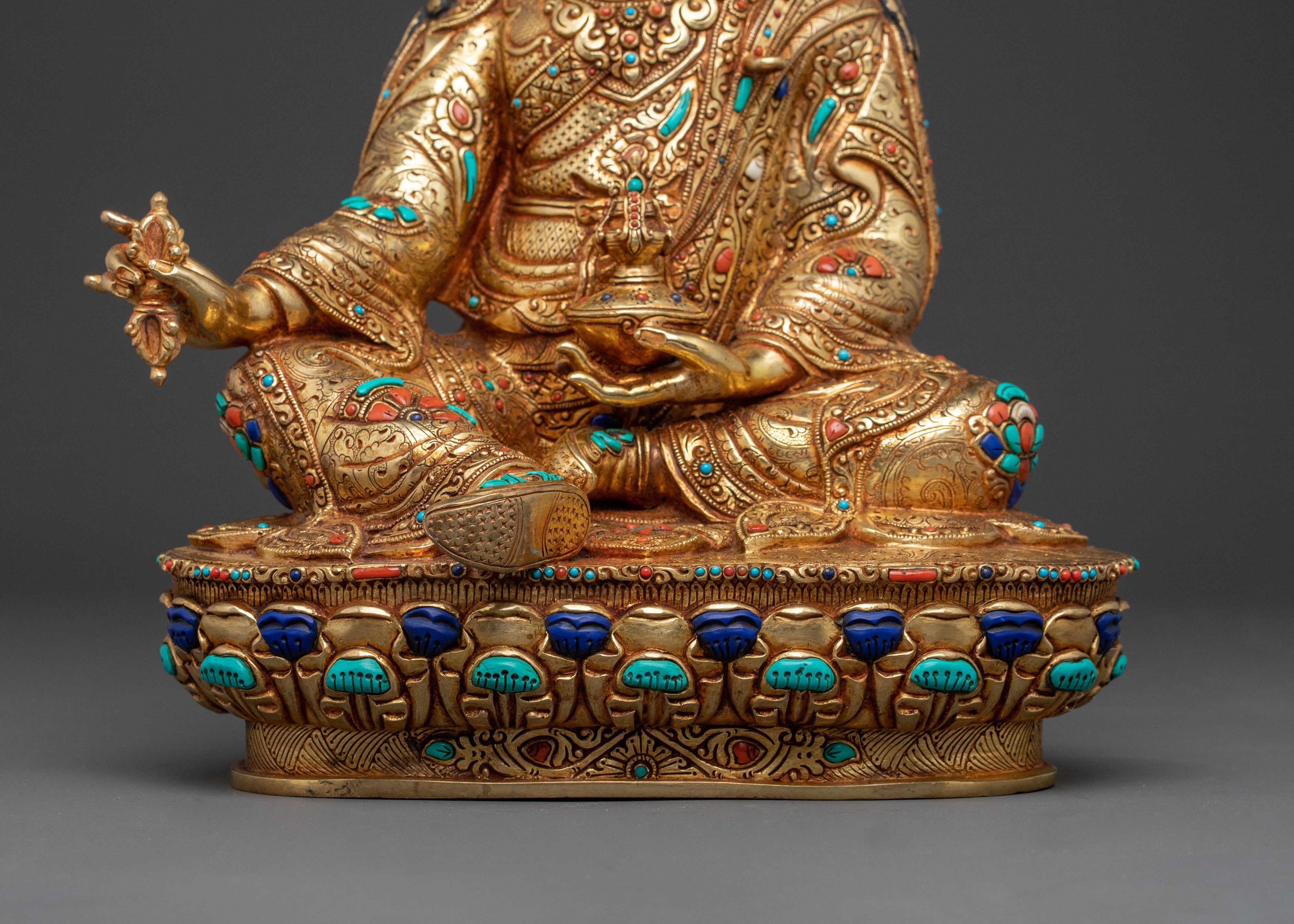 Guru Rinpoche Altar Statue - Hand-Gilded Copper Art