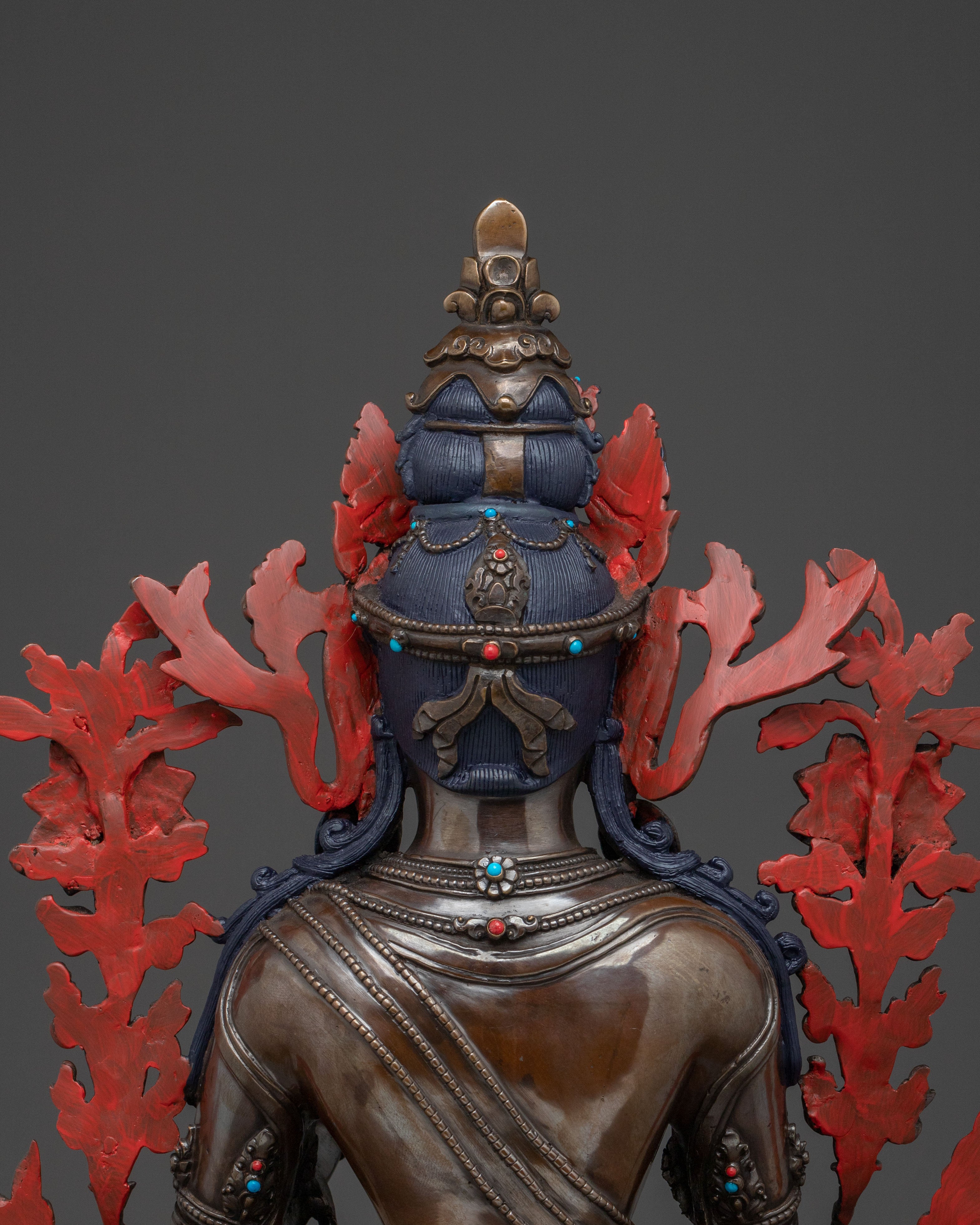 White Tara Statue: Oxidized Copper Goddess