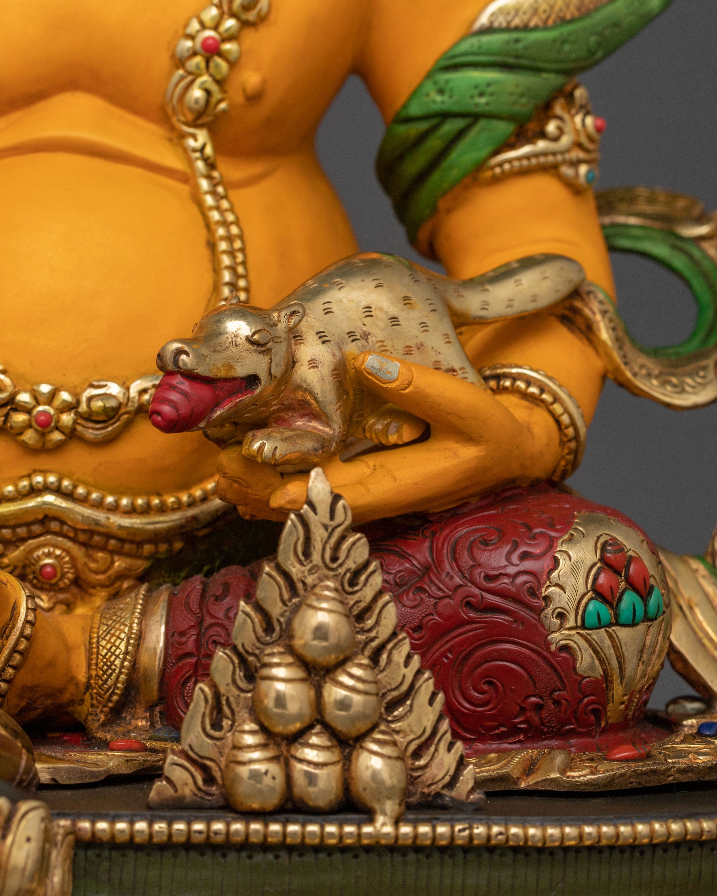 Dzambhala Tibetan Wealth God Statue | 24K Gold Gilded Buddhist Sculpture