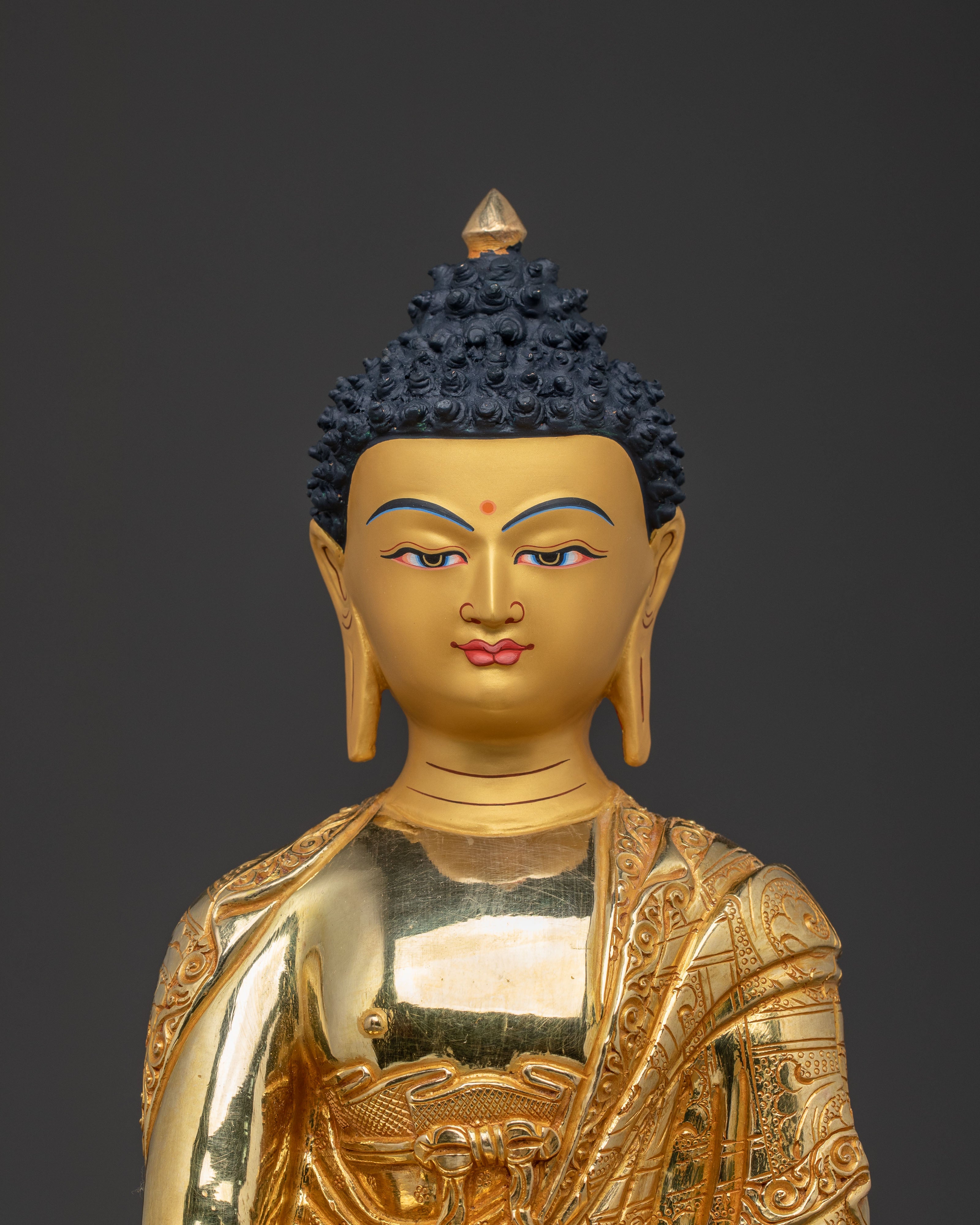 Serene 24K Gold Gilded Meditation Buddha Shakyamuni Sculpture
