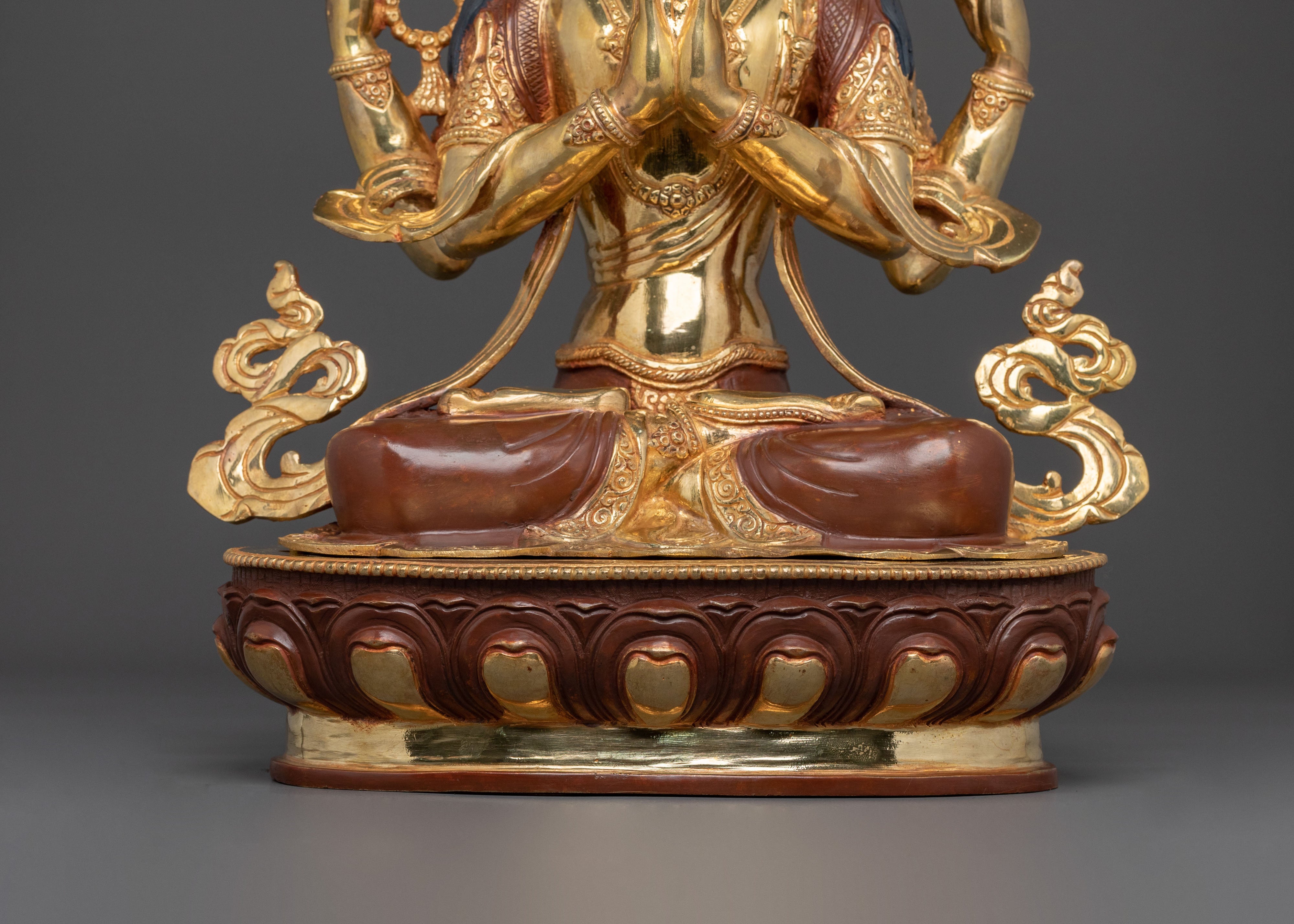 Chenrezig Fire Gold Gilded Sculpture | Altar Home Decor