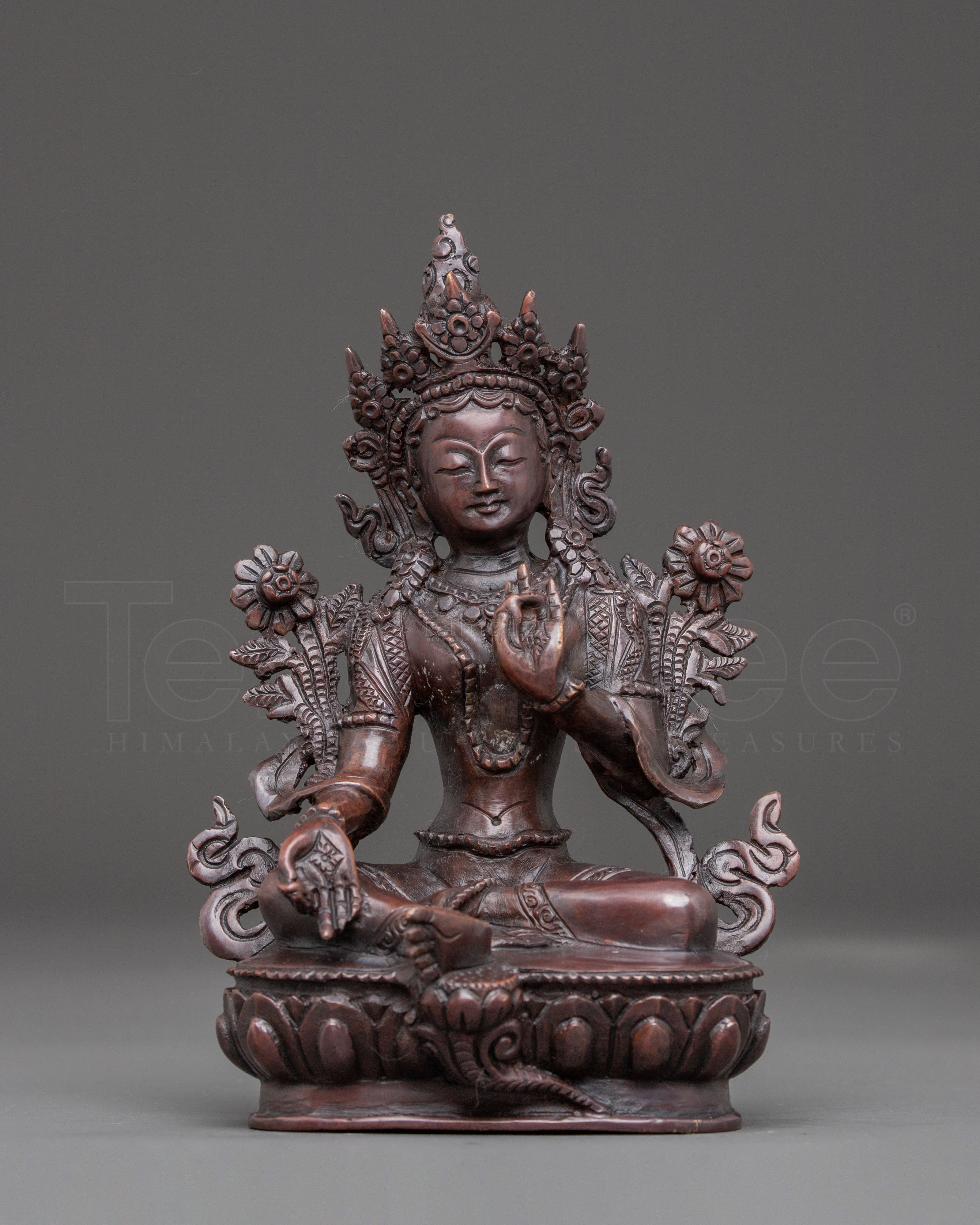 Handcrafted Green Tara Oxidized Statue | Traditional Himalayan Art