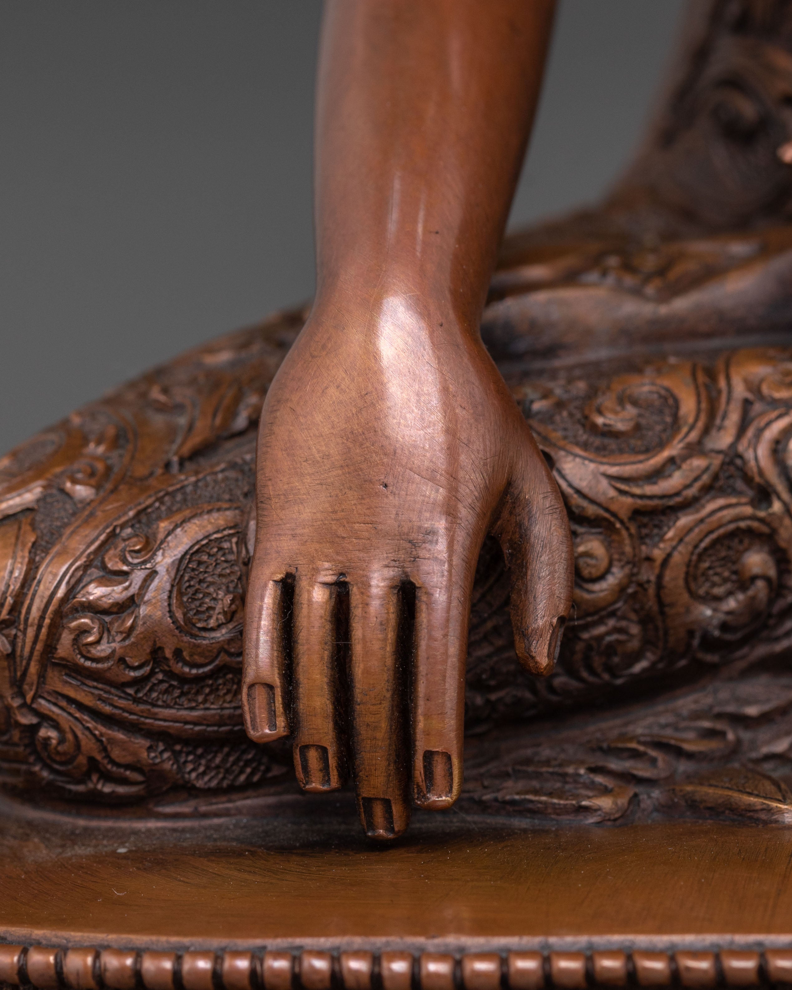 Handcrafted Peaceful Icon Shakyamuni Buddha in Oxidized Copper