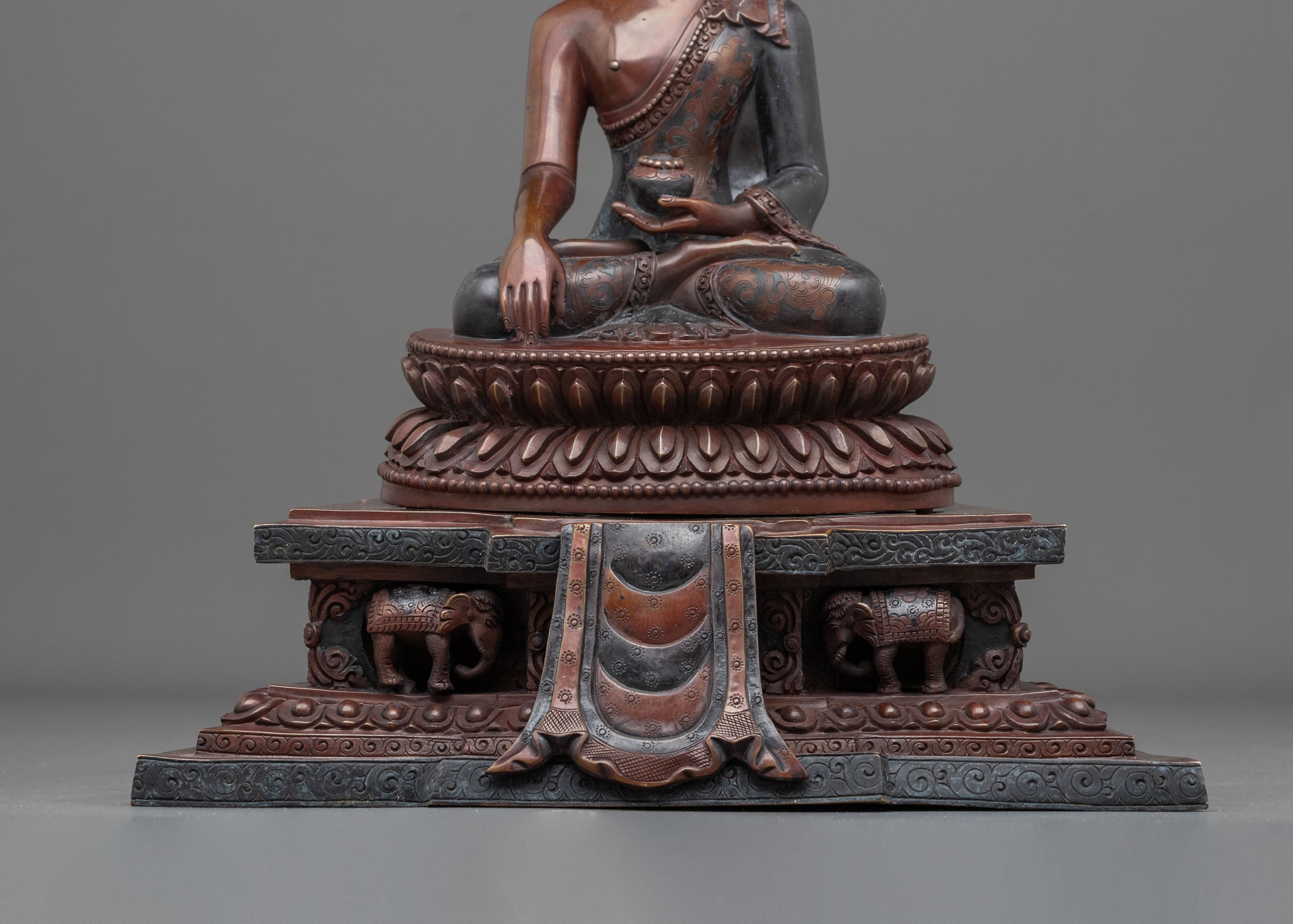 Shakyamuni Buddha Sculpture | Oxidized Copper Altar Statue
