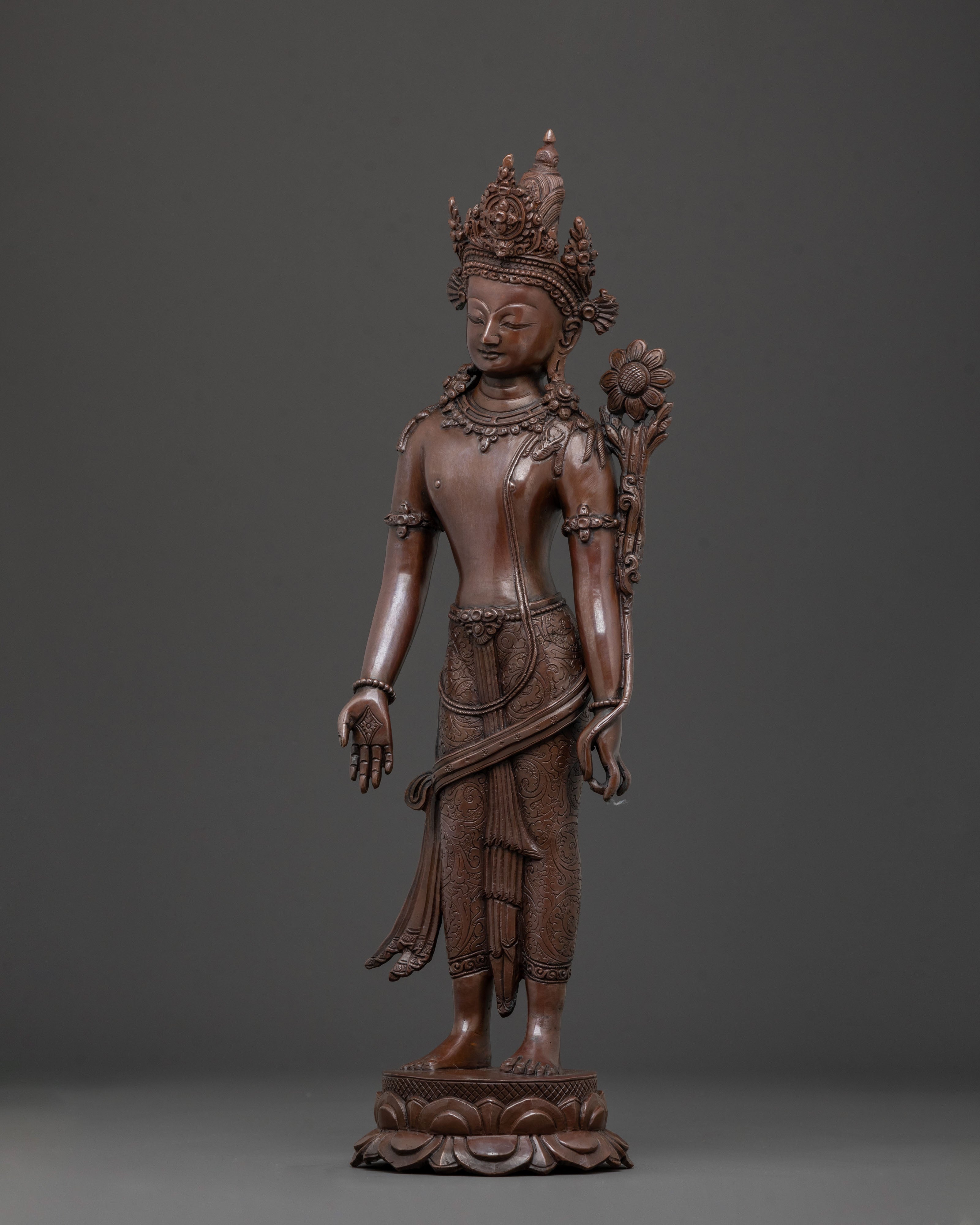 Oxidized Copper Lokeshwara Padmapani Statue of Compassion