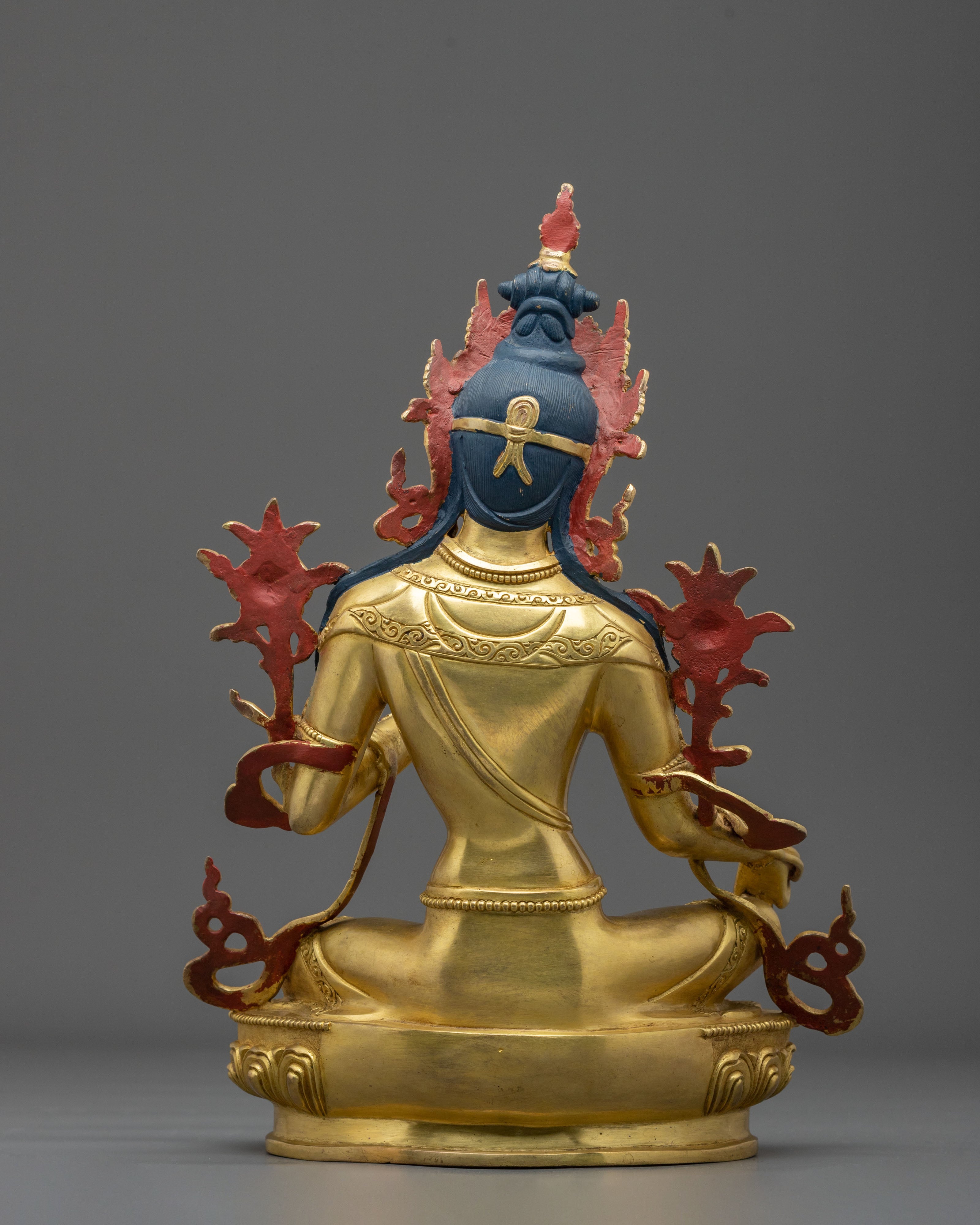 Protector Green Tara Himalayan Sculpture: 24K Gold Gilded
