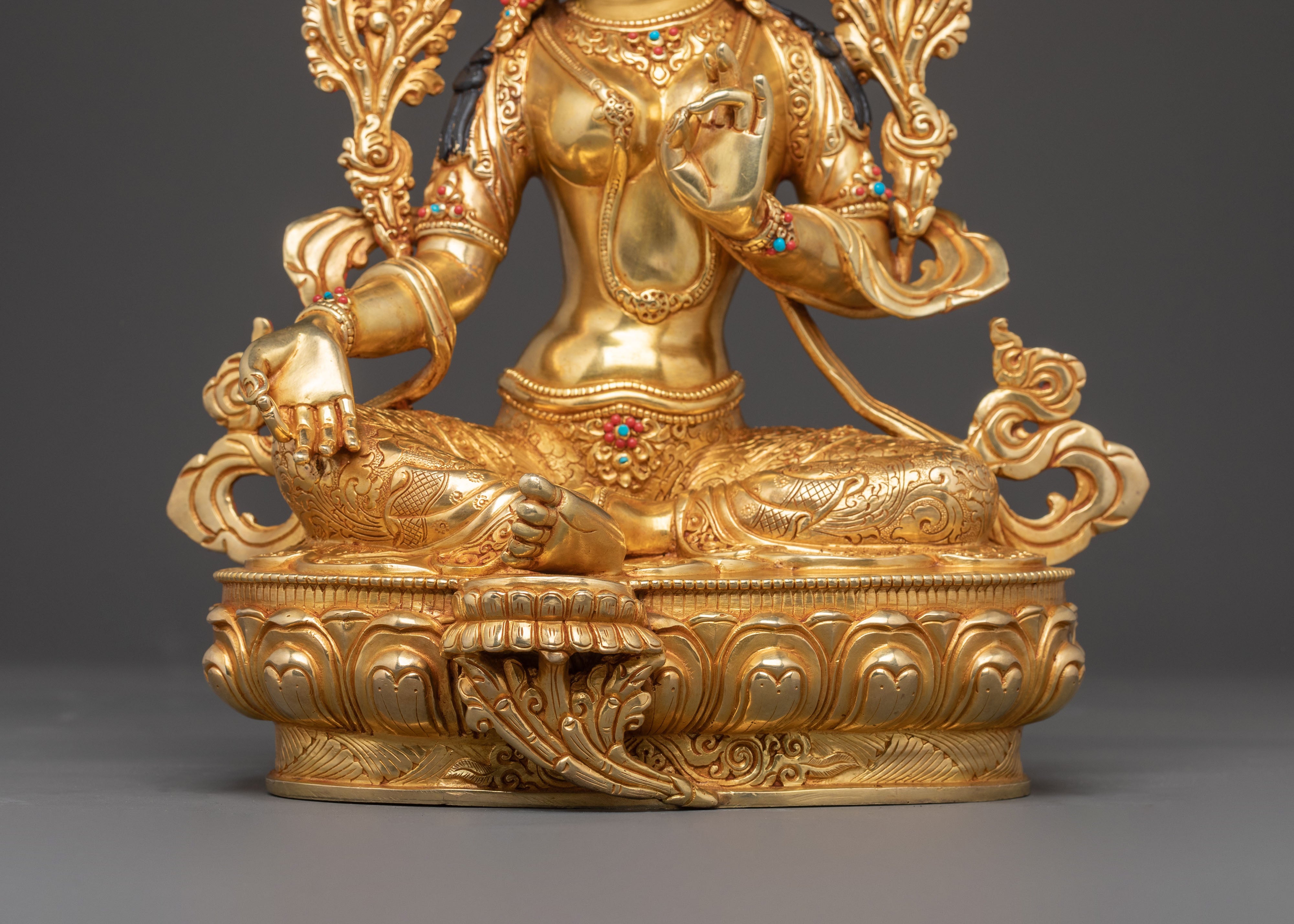 Green Tara Blessing Statue: Handcrafted in 24K Gold