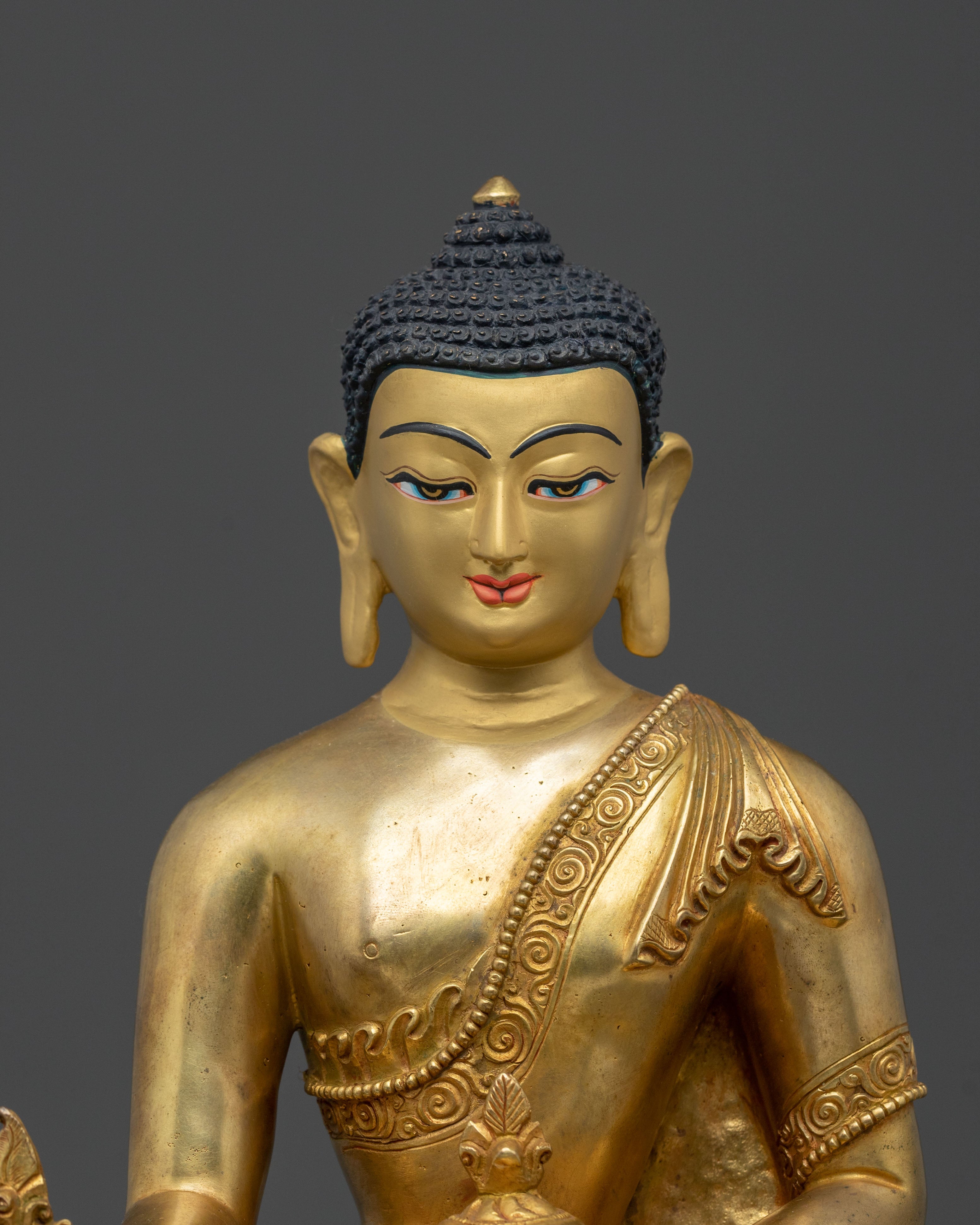 Bhaishajyaguru Fire Gold Gilded Statue | Himalayan Craftsmanship