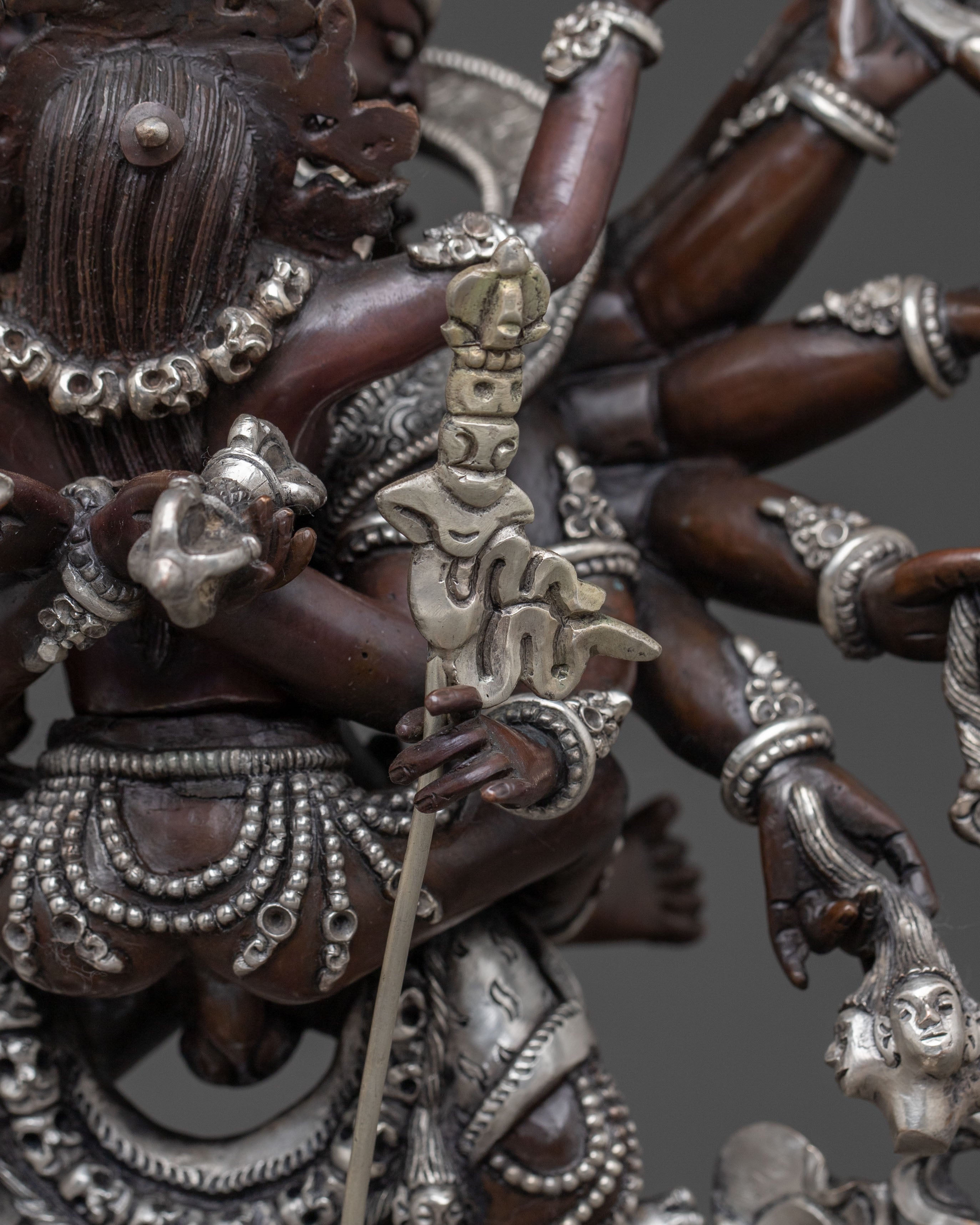 Chakrasamvara: Oxidized Copper Statue with Silver Plating