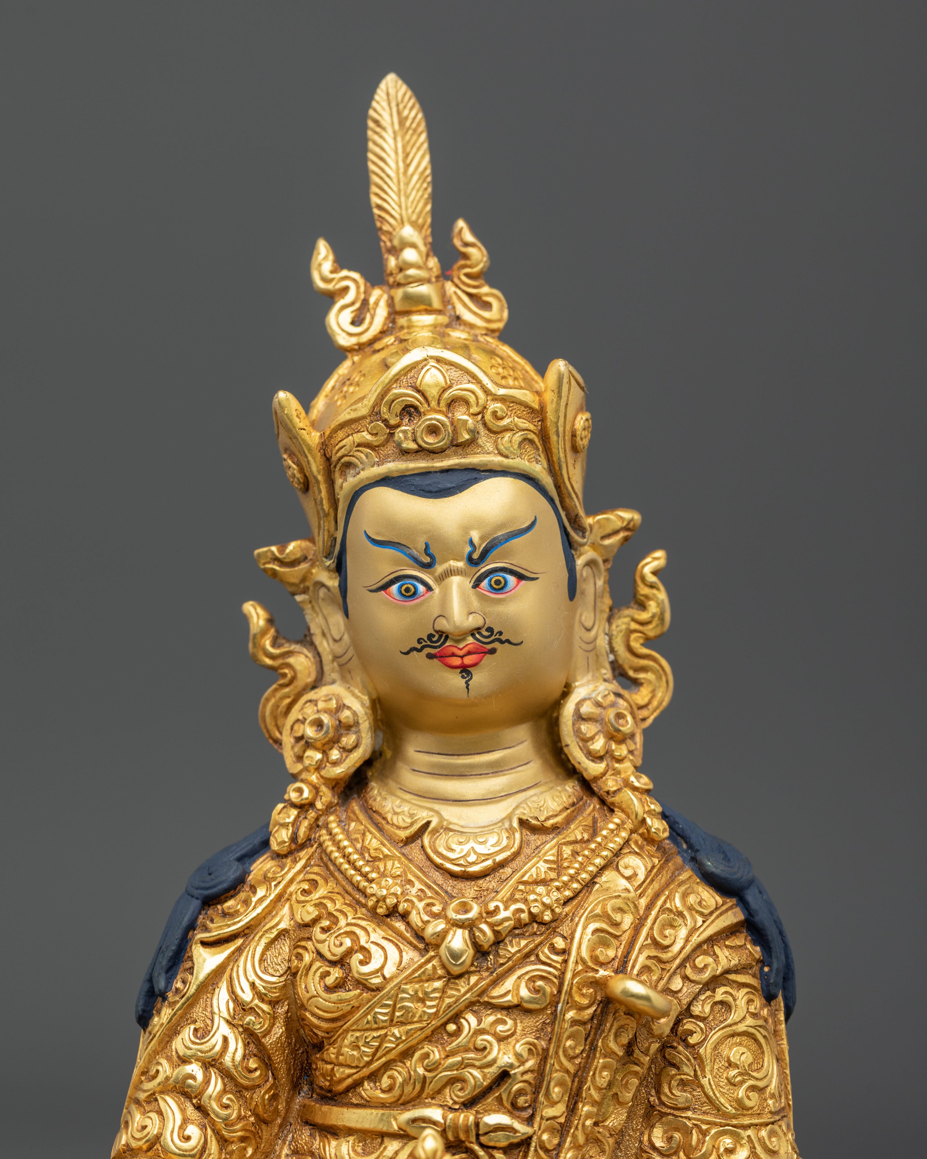 Handmade Guru Rinpoche Spiritual Sculpture with 24K Gold Gliding