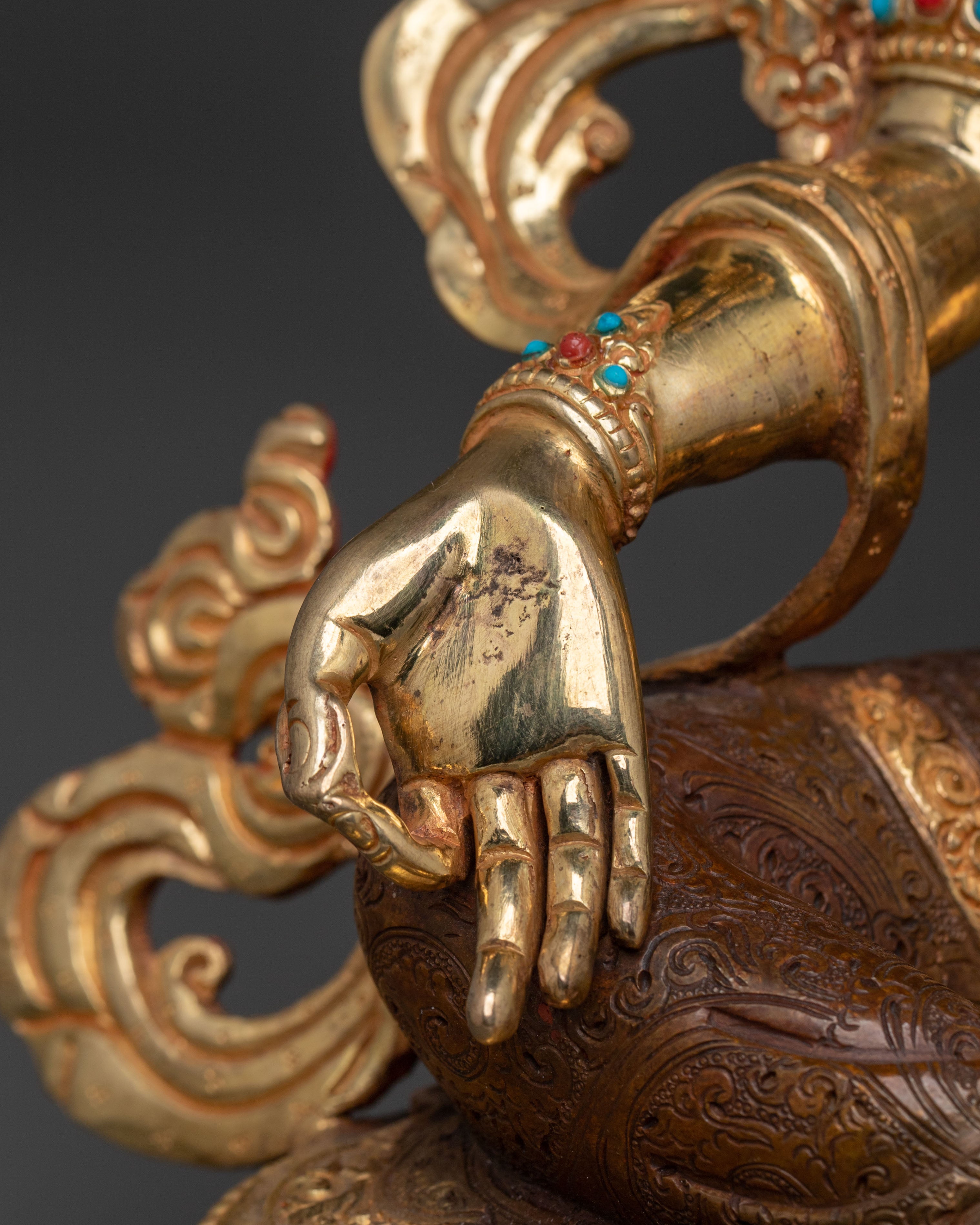Luminous Green Tara Golden Statue: Antique Finish