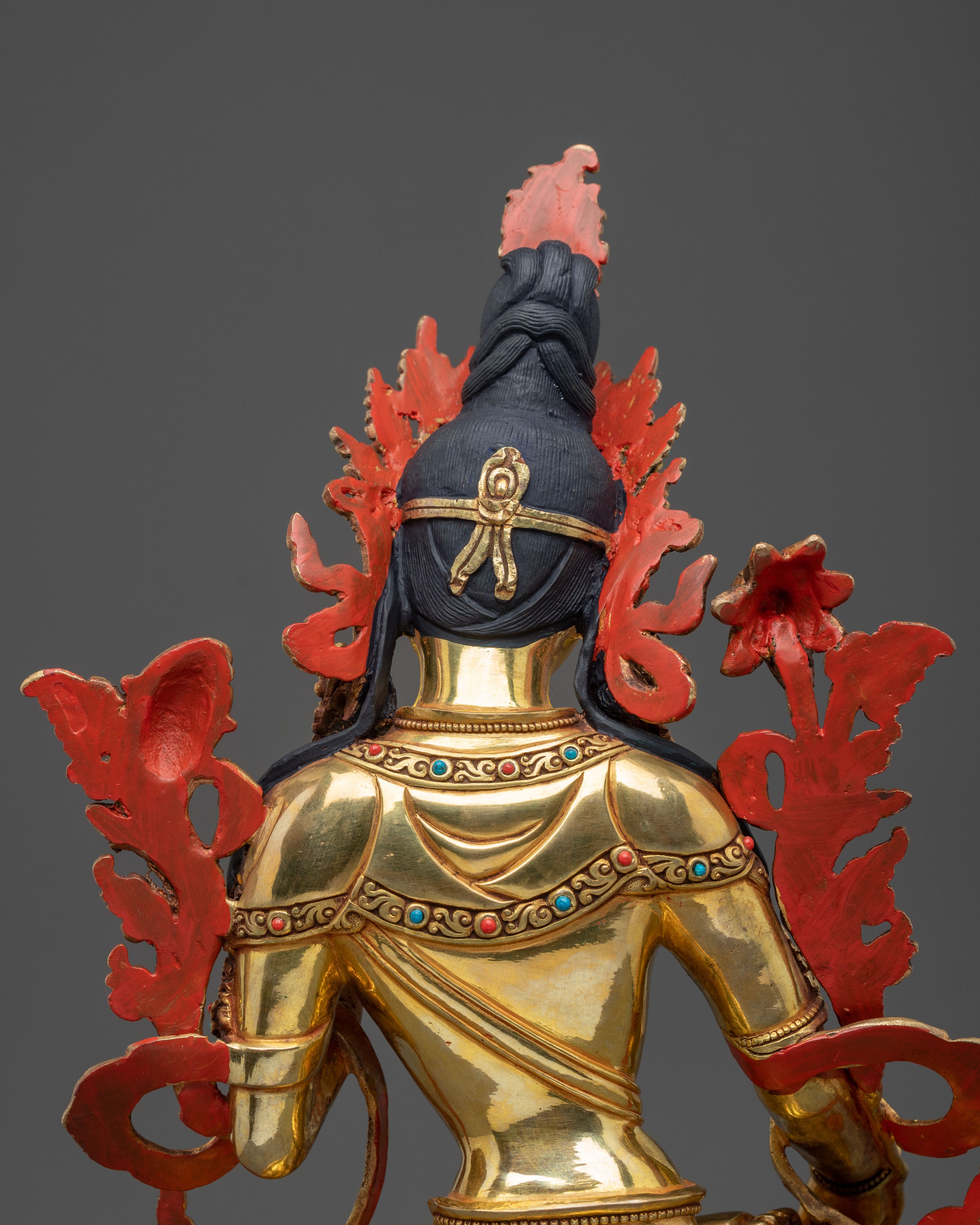 White Tara Longevity Meditation Shrine Sculpture: 24K Gold Gilded