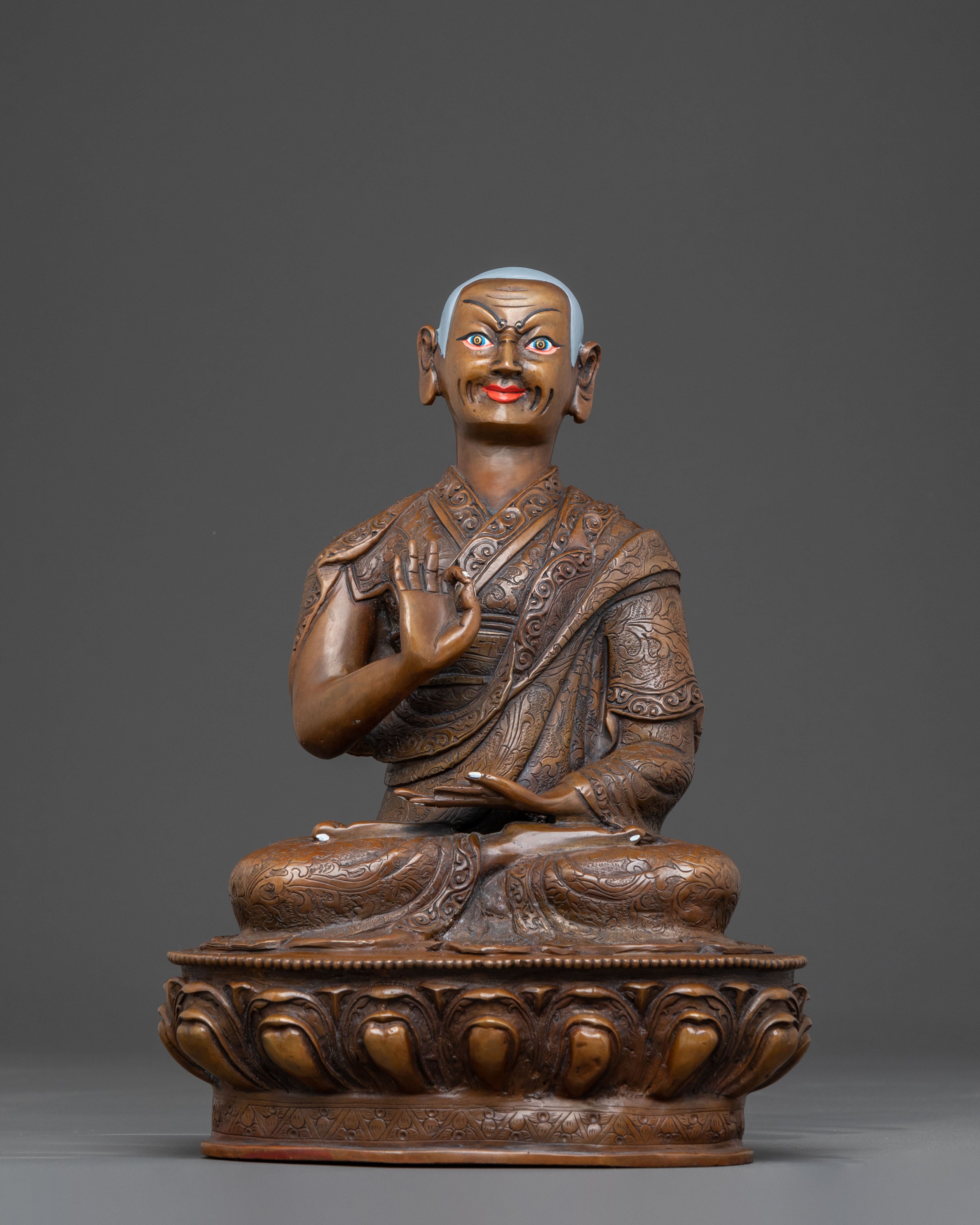 Oxidized Copper Tsongkhapa with Disciples Sacred Statue – Ancient Patina