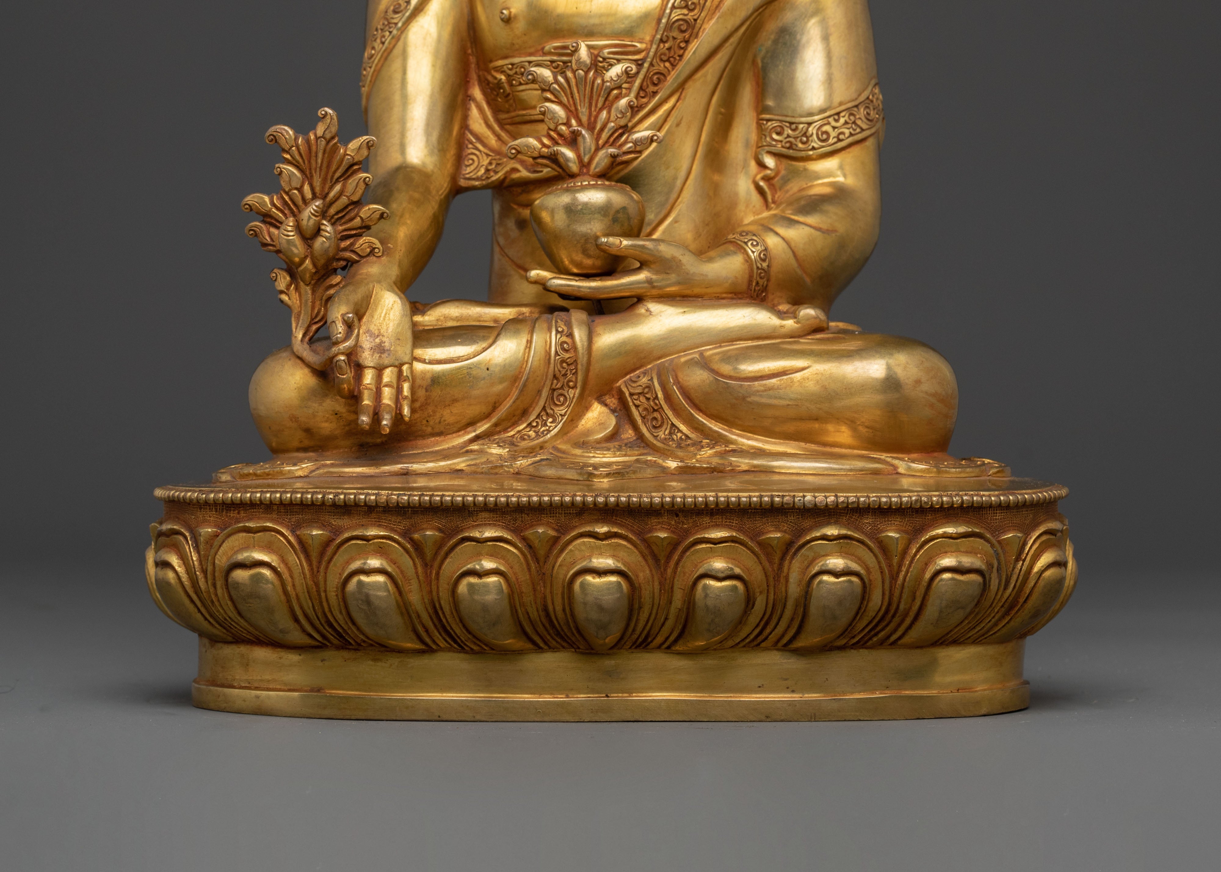 Medicine Buddha: Handcrafted 24K Golden Gilded Statue