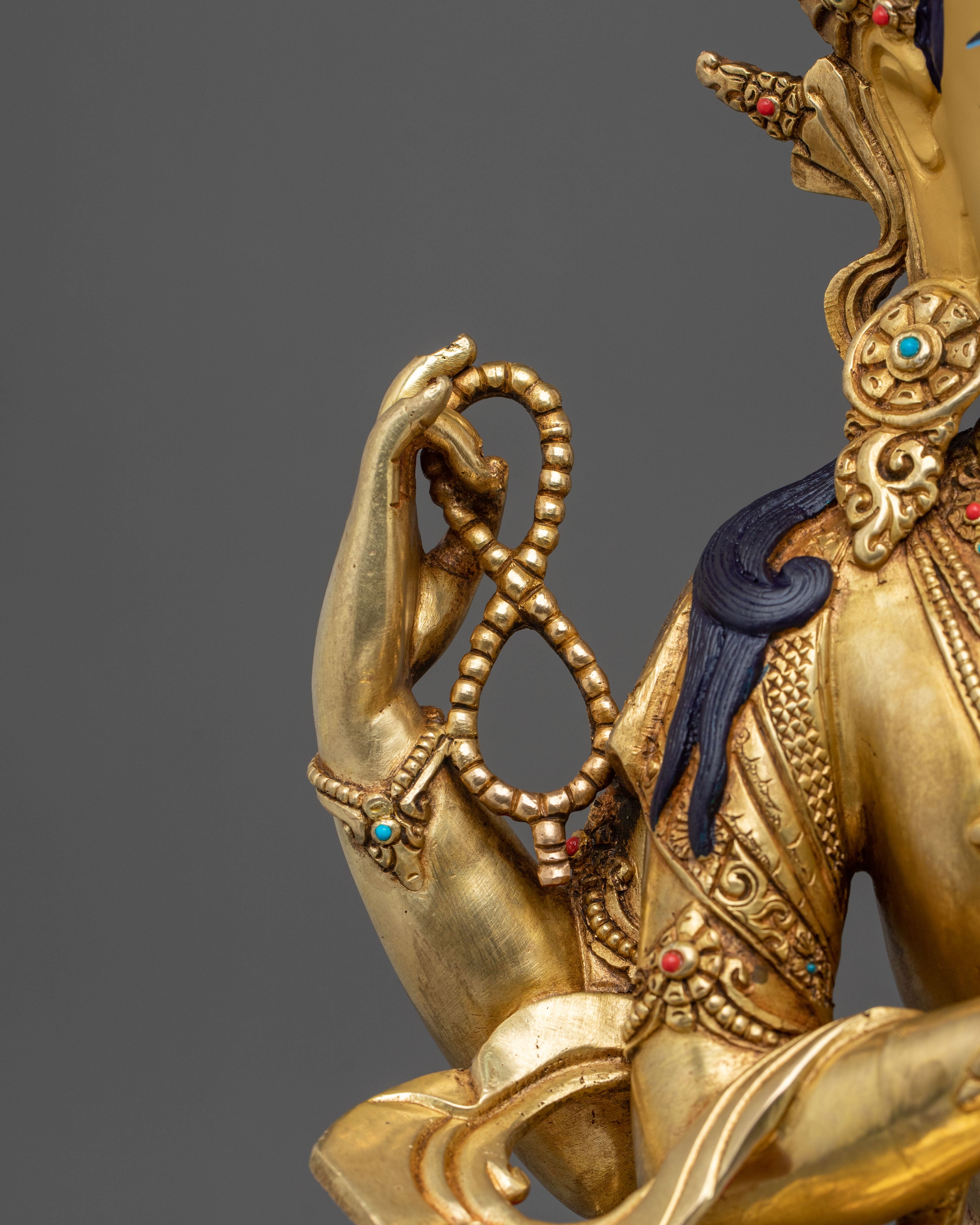 Four-Armed Chenrezig Sculpture | 31.5cm Golden Figurine