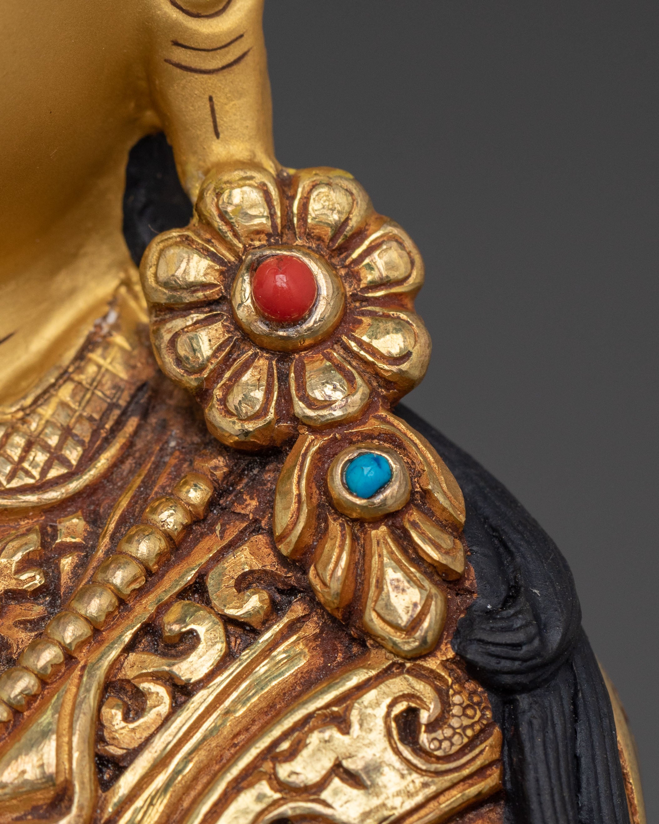 Guru Rinpoche Fire Gold Gilded Statue | Himalayan Artistry