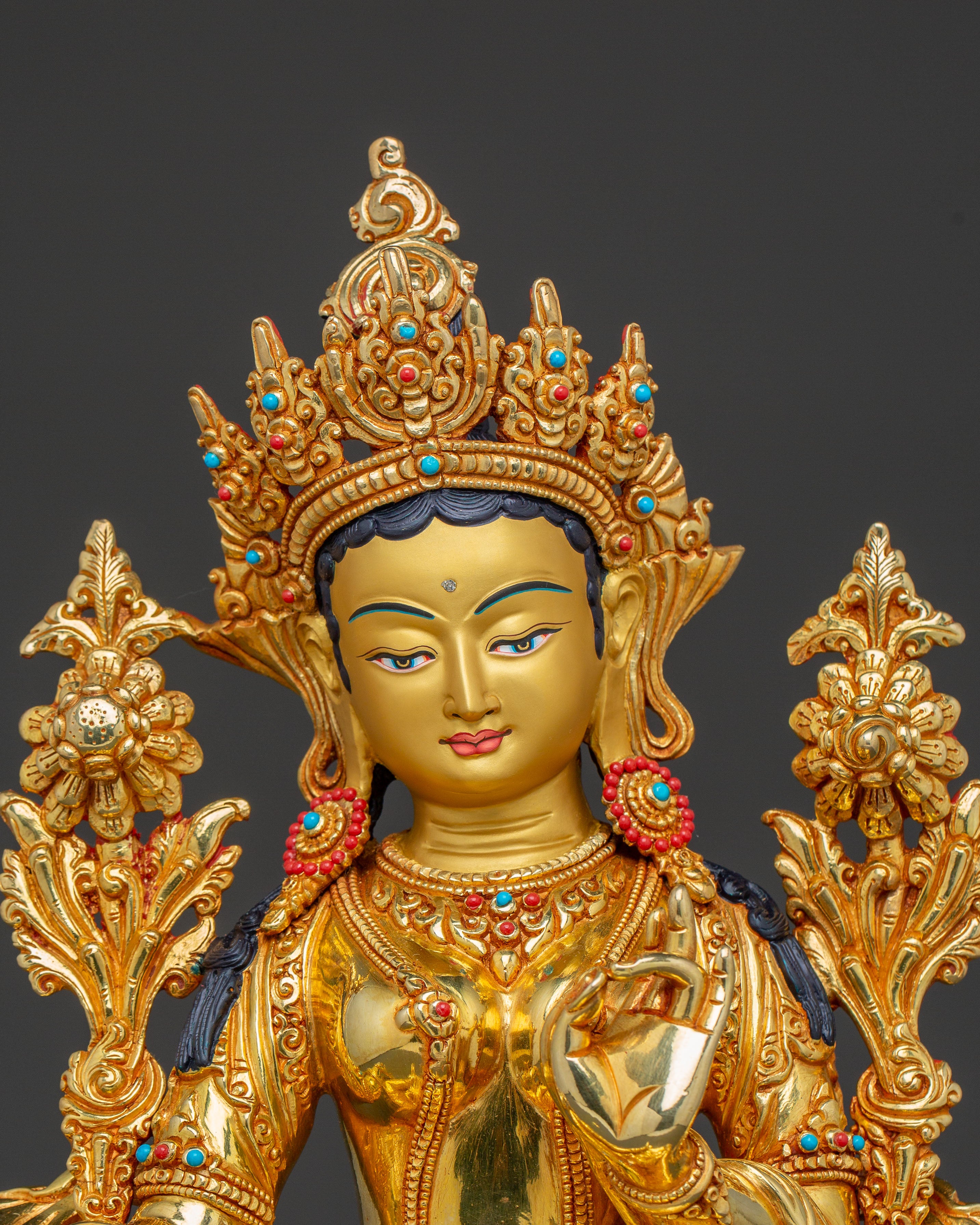 Green Tara 24K Gold Gilded Copper Statue