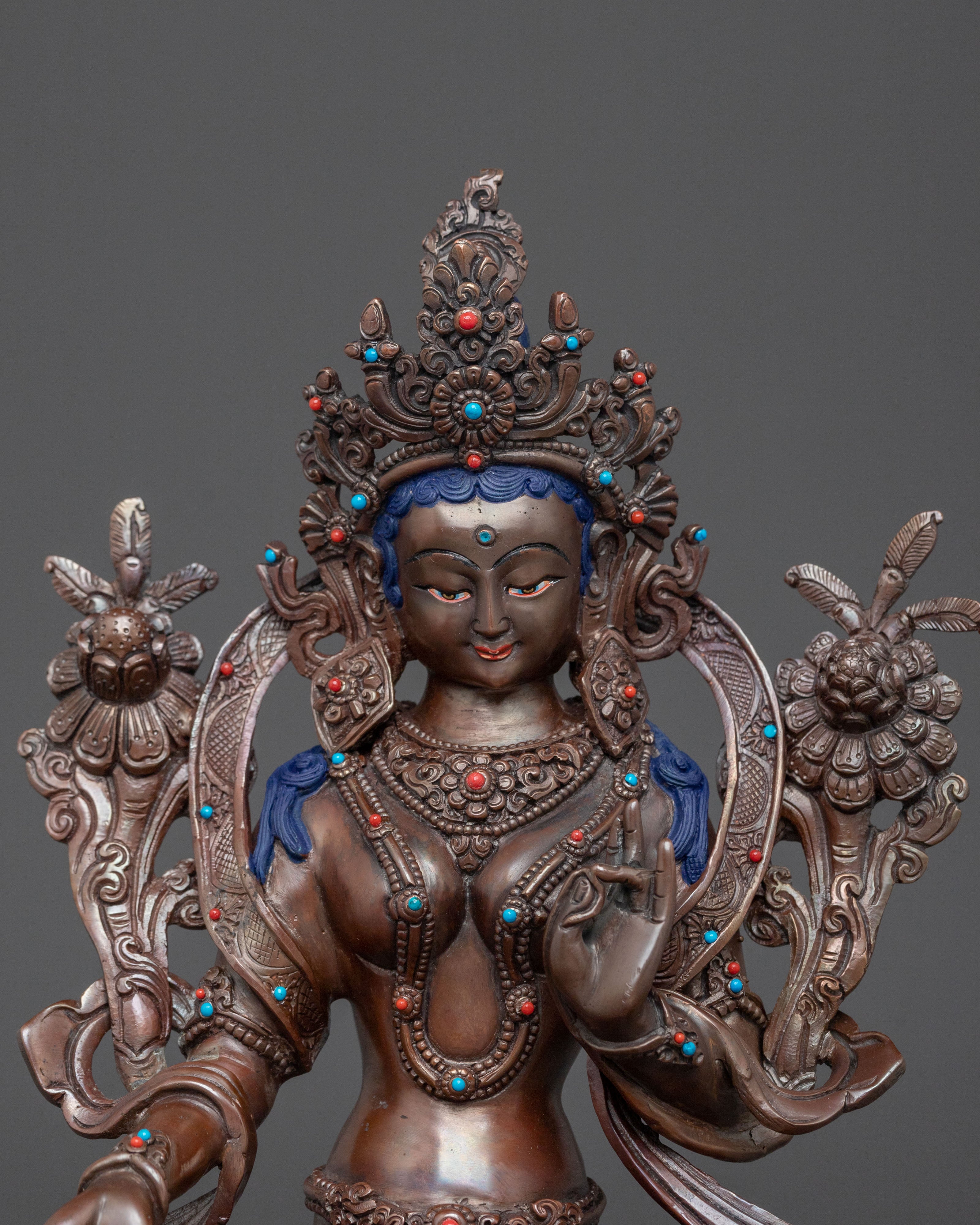 Green Tara Sacred Goddess Figurine | Tibetan Meditation Art