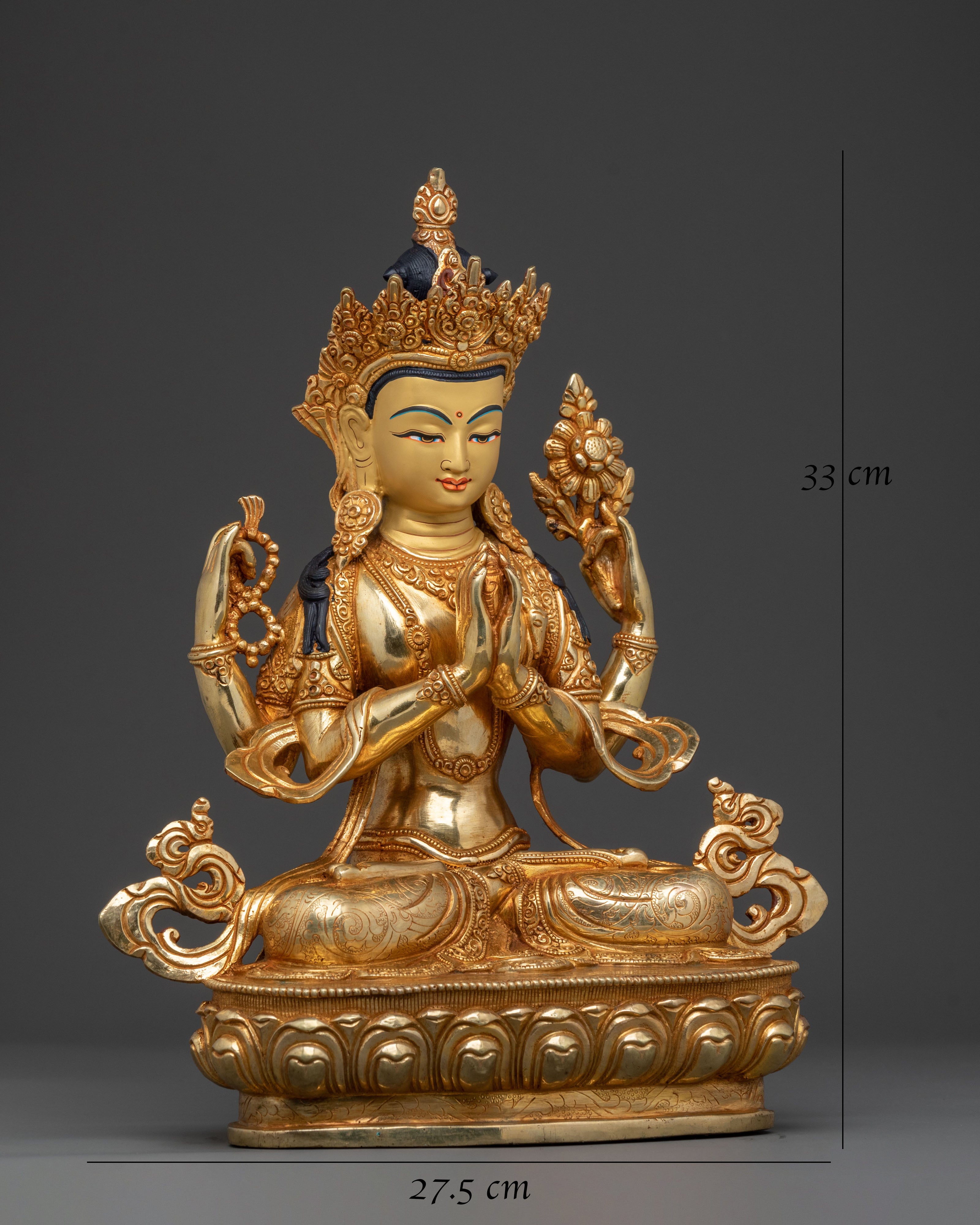 Four Armed Chenrezig Statue | 24K Gold Gilded Icon