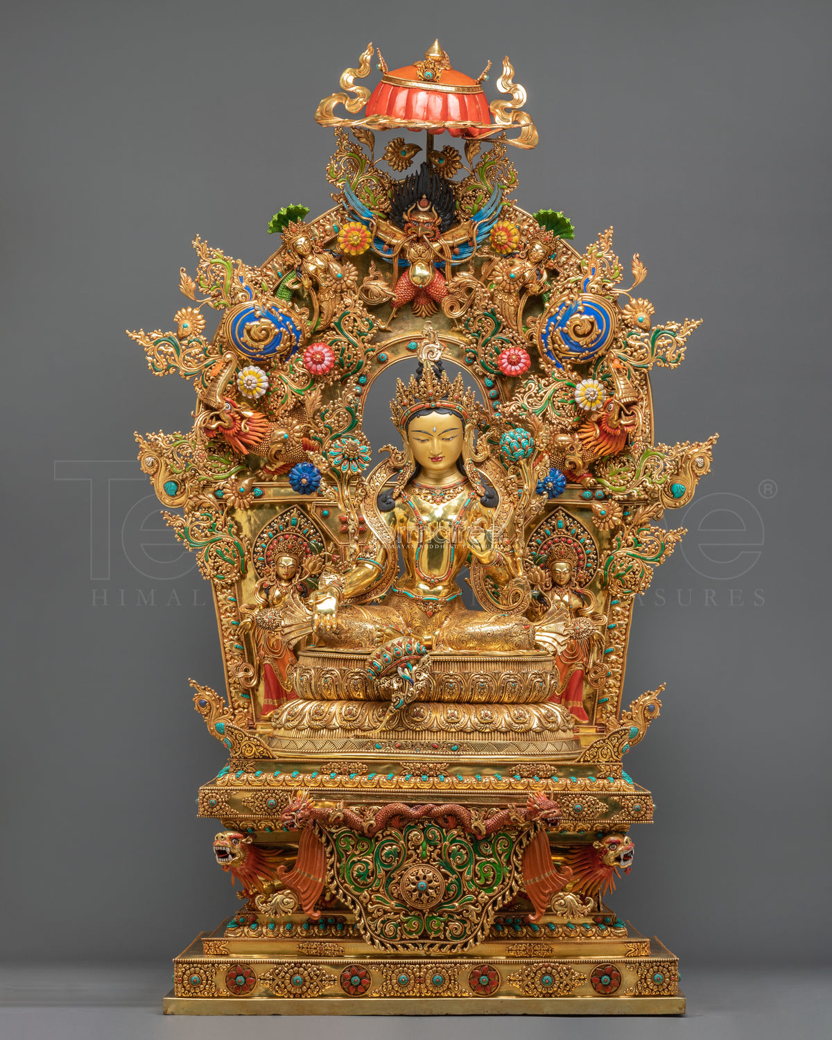 Green Tara Statue on Throne 