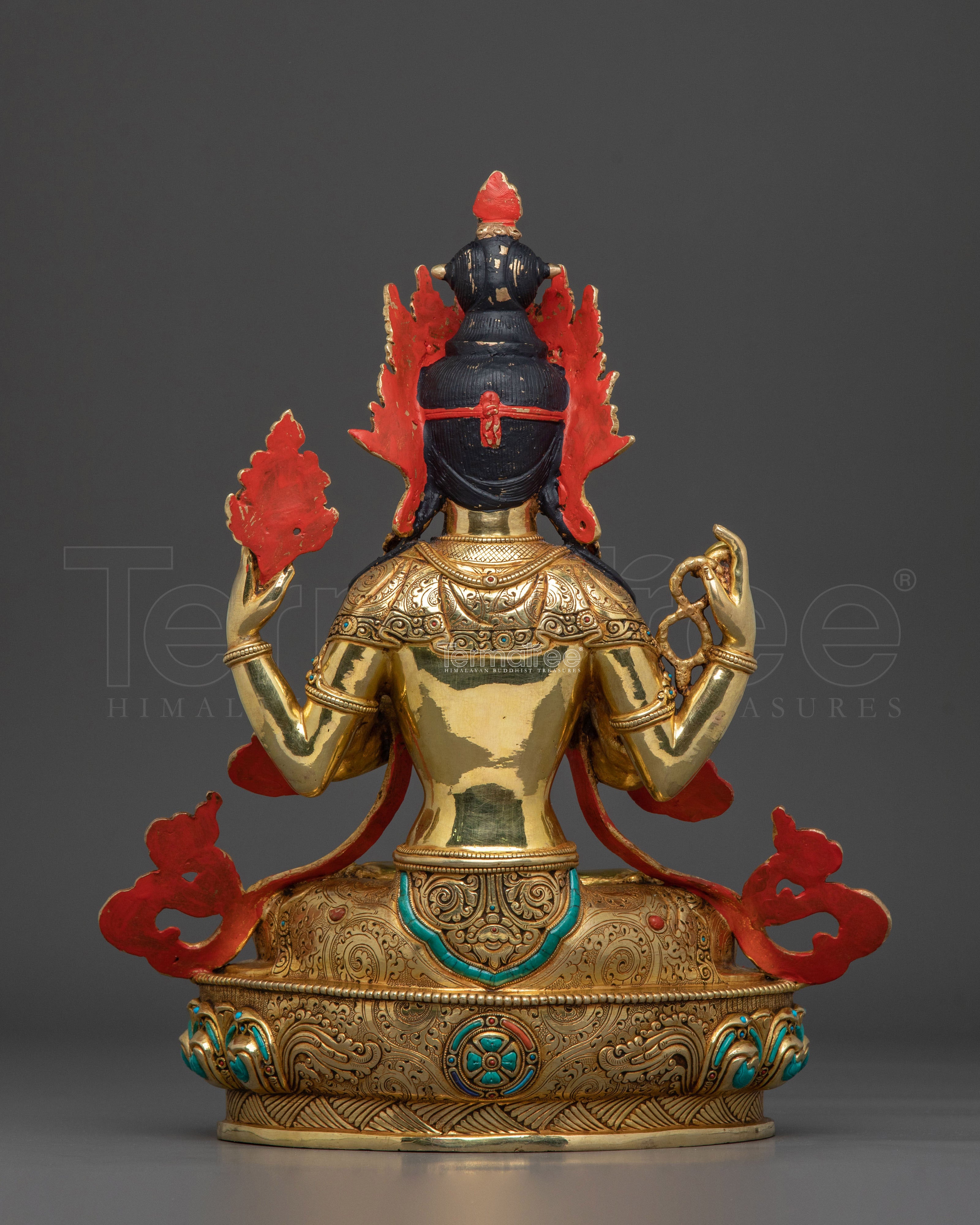 Handcrafted Himalayan Chenrezig Statue with 24K Gold and Fine Gemstones