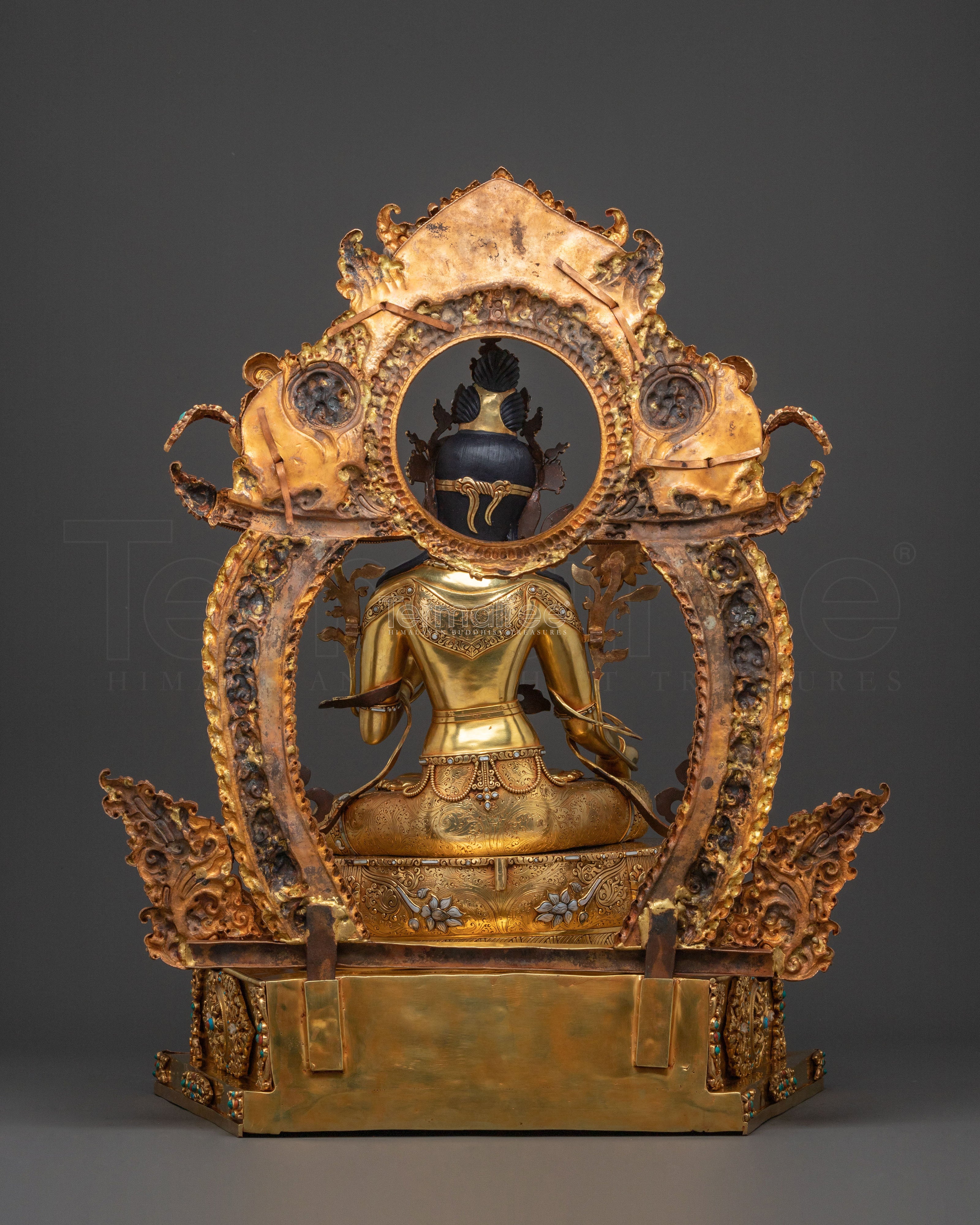 Exquisite 24K Gold Gilded White Tara Statue Seated on Throne