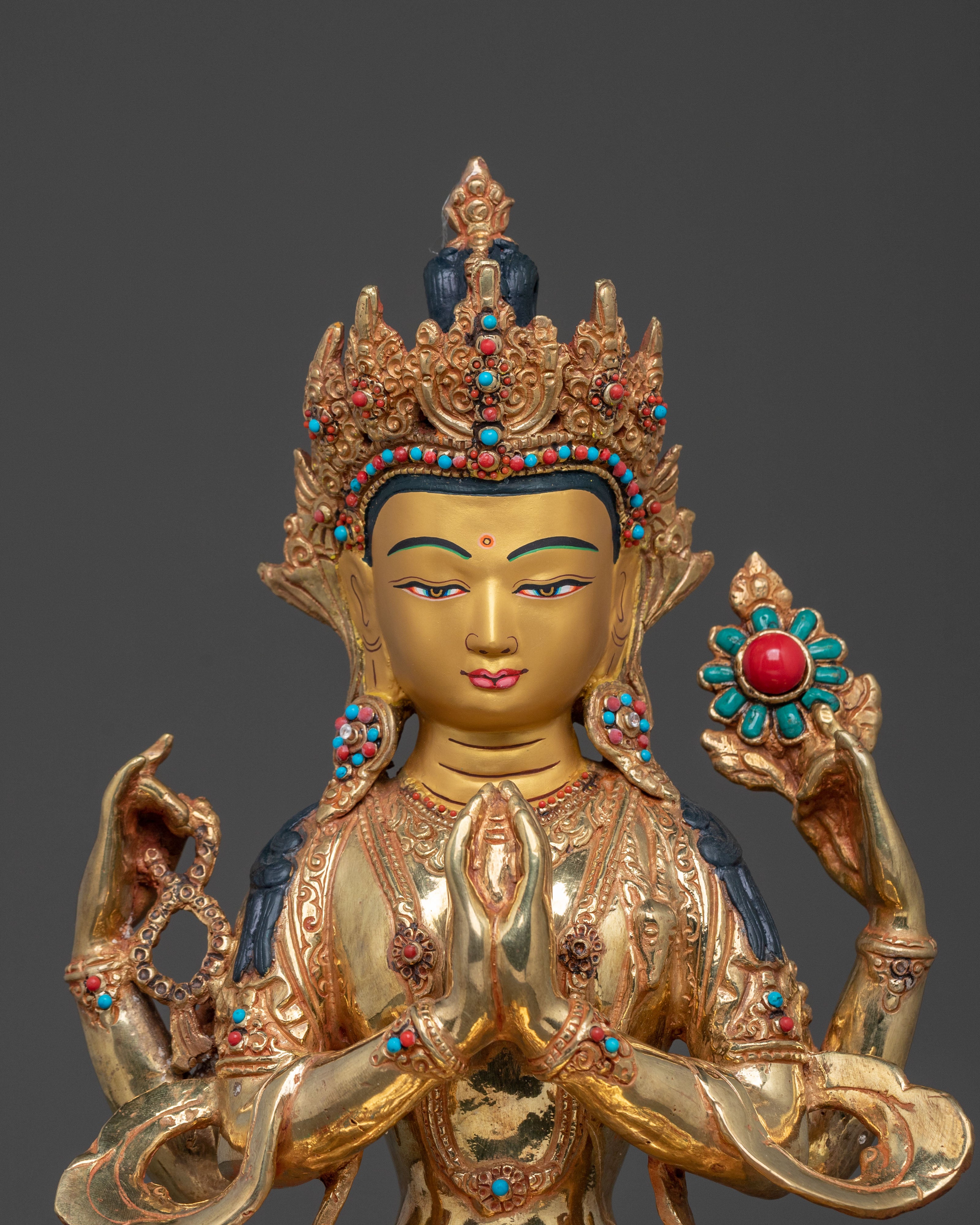 Chenrezig: 24k Gold Gilded Sculpture