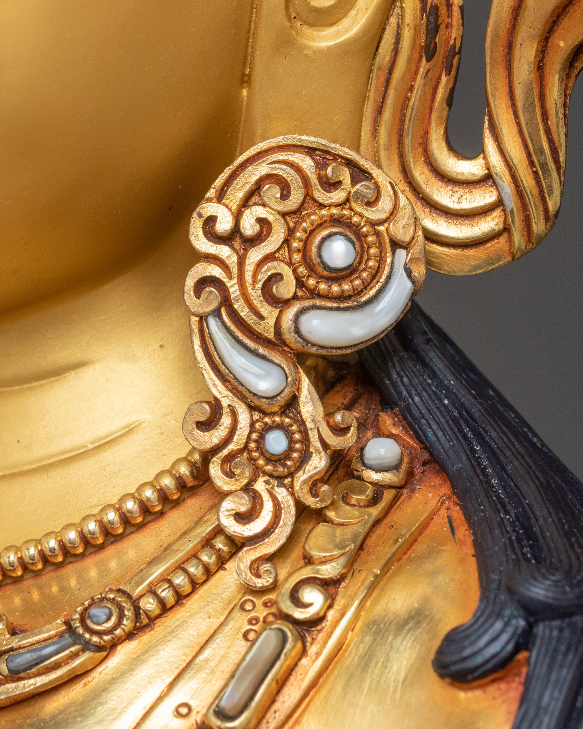 Exquisite 24K Gold Gilded White Tara Statue Seated on Throne