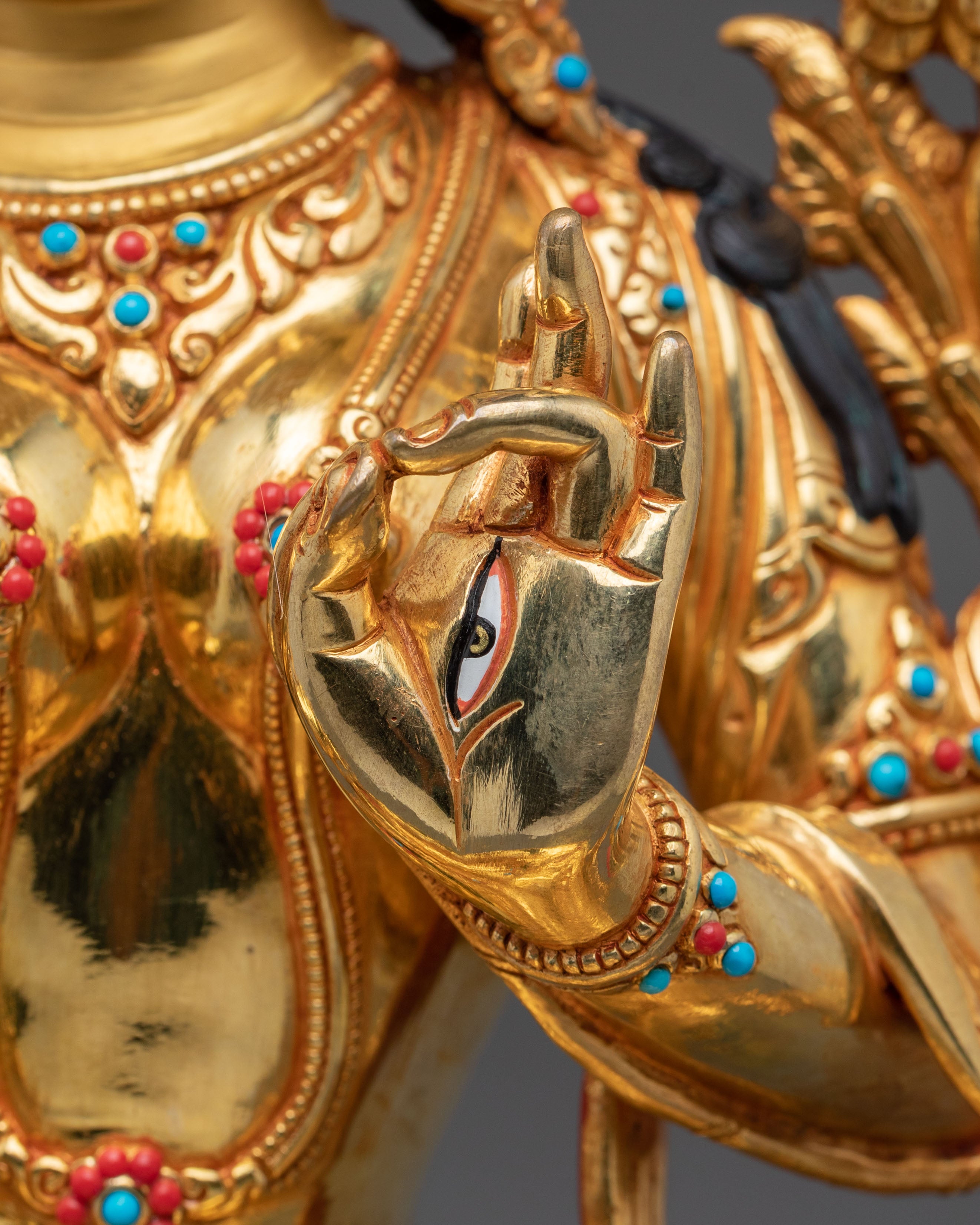 White Tara Statue | Serene 24K Gold Gilded Tibetan Figurine