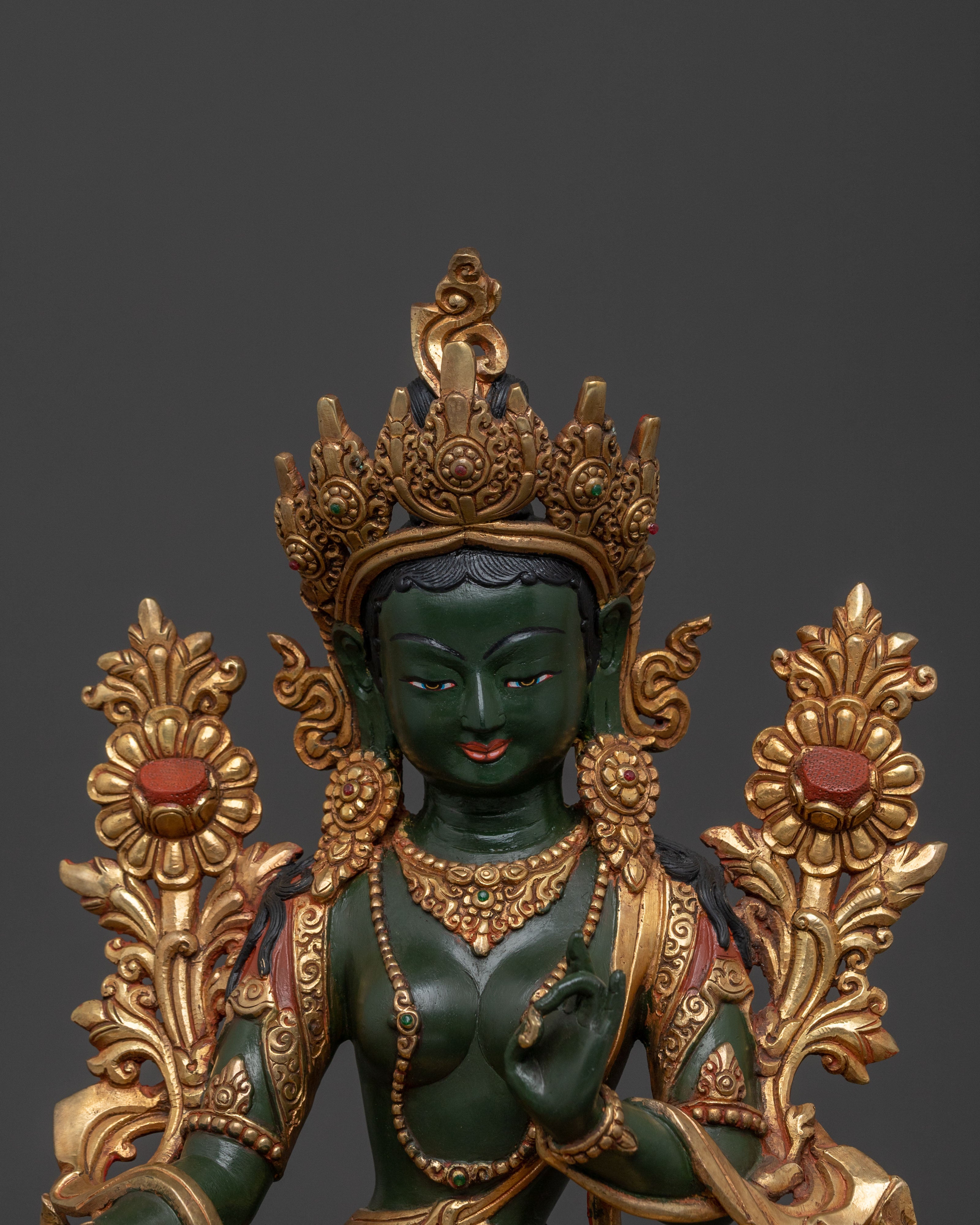 Mother Green Tara Statue | 24K Gold Gilded Figure