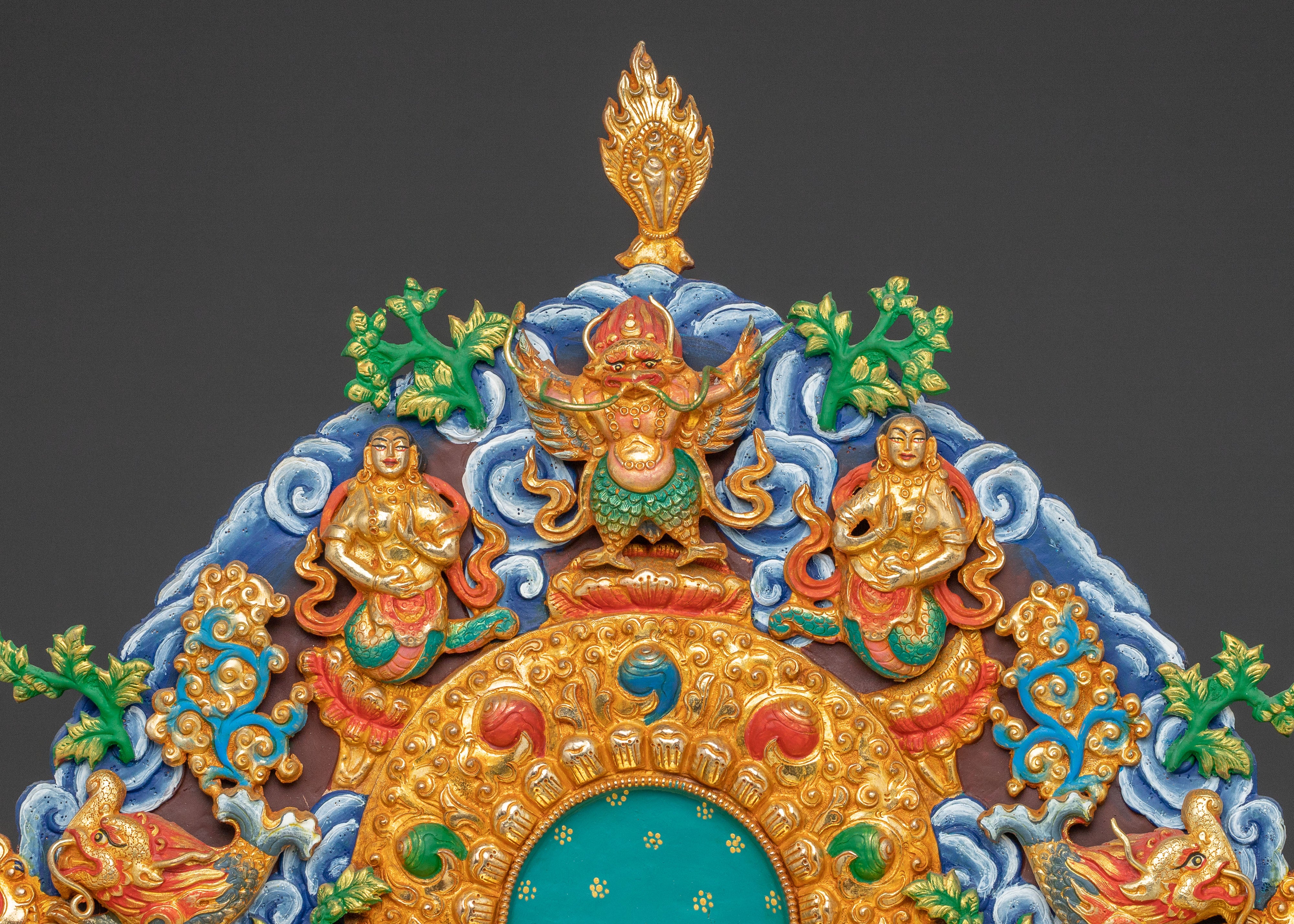 Sacred Statue of Chenrezig on Throne - Handcrafted Sacred Figure