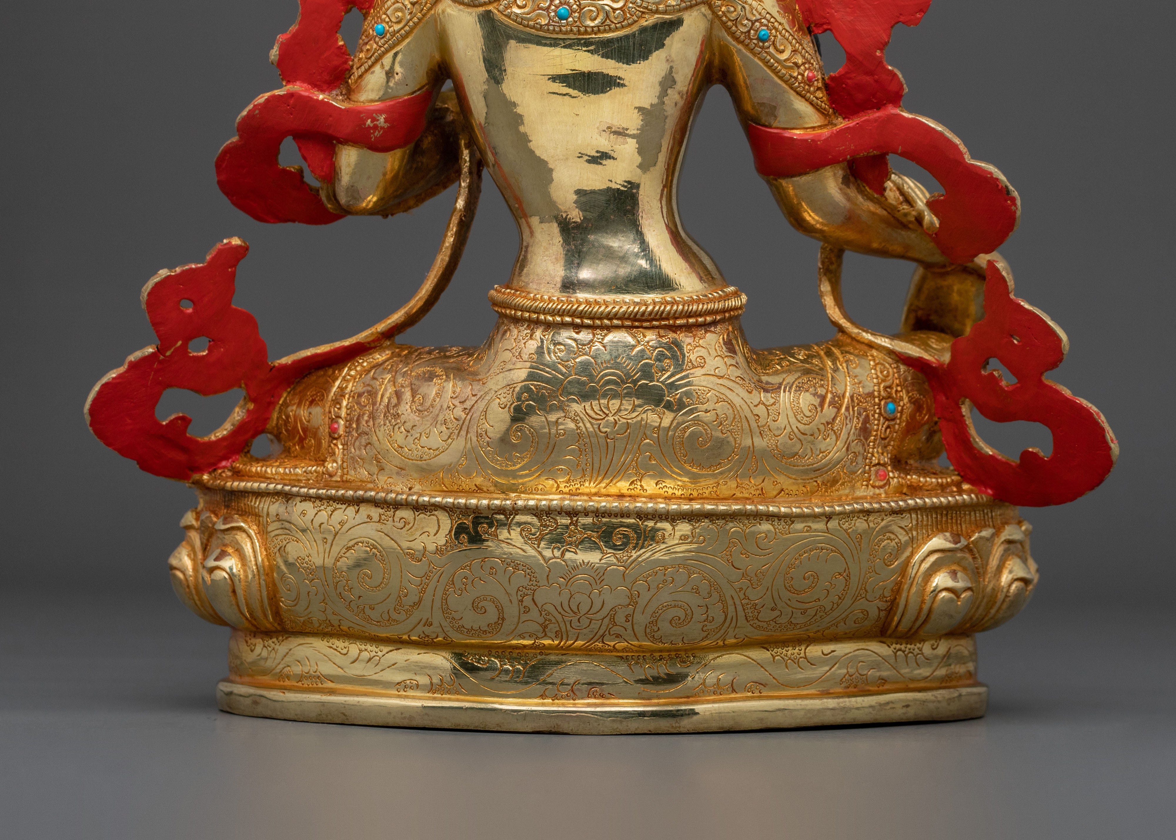 Green Tara Statue: 24K Gold Gilded Buddhist Goddess