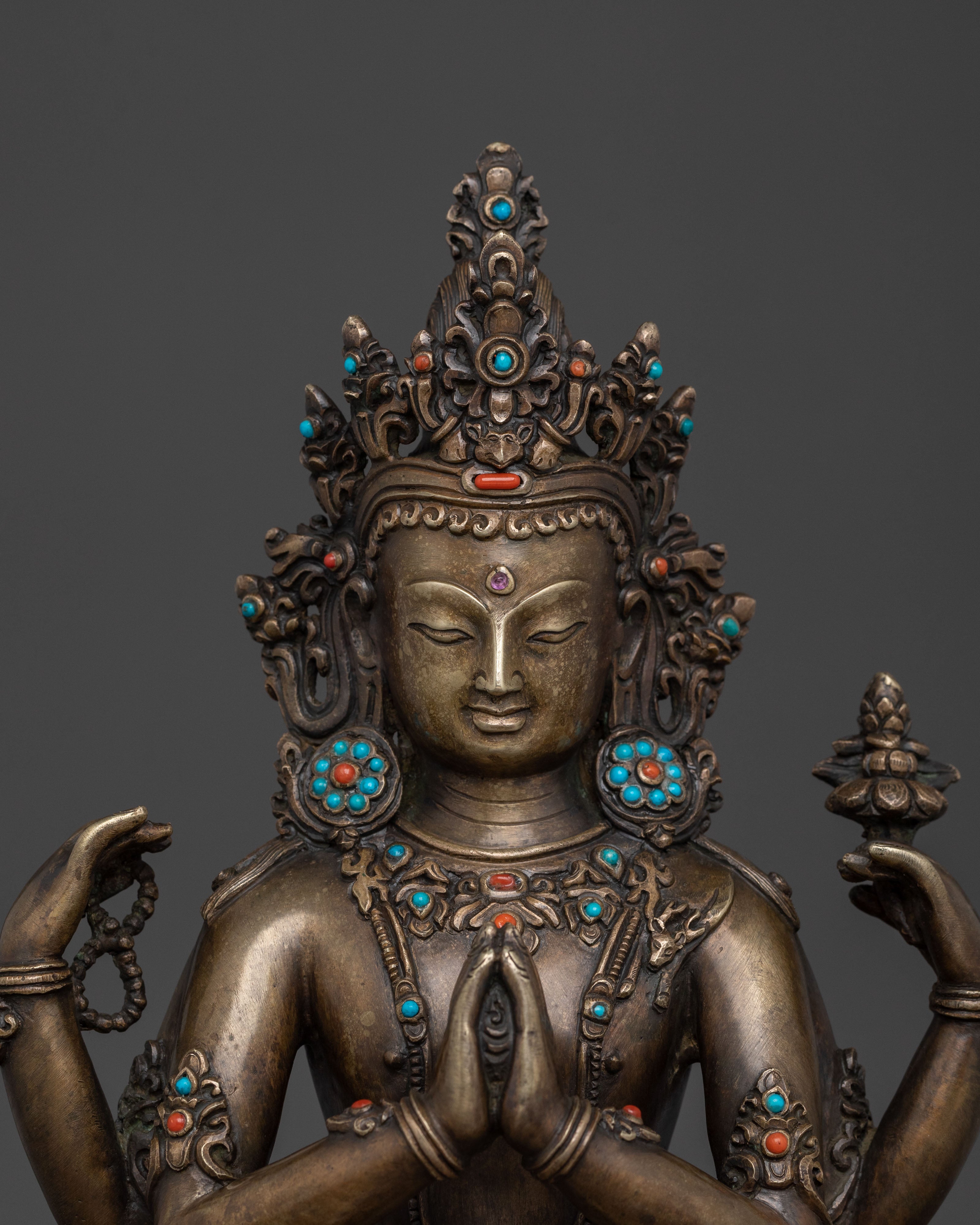 Exquisite Chenrezig Prayer Statue | Traditional Himalayan Artwork