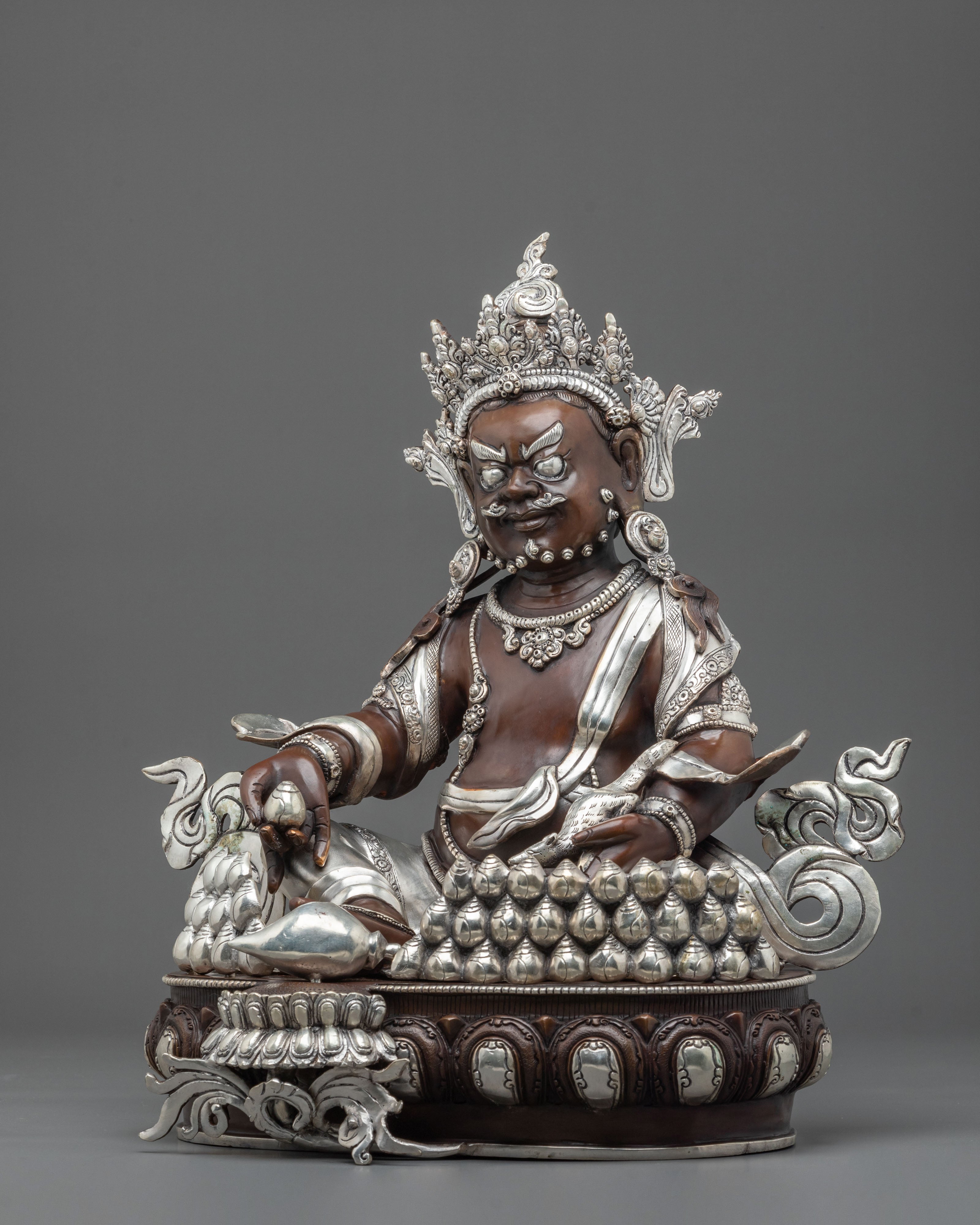 Dzambhala Altar Decoration Statue | Handcrafted Sculpture with Silver Plating