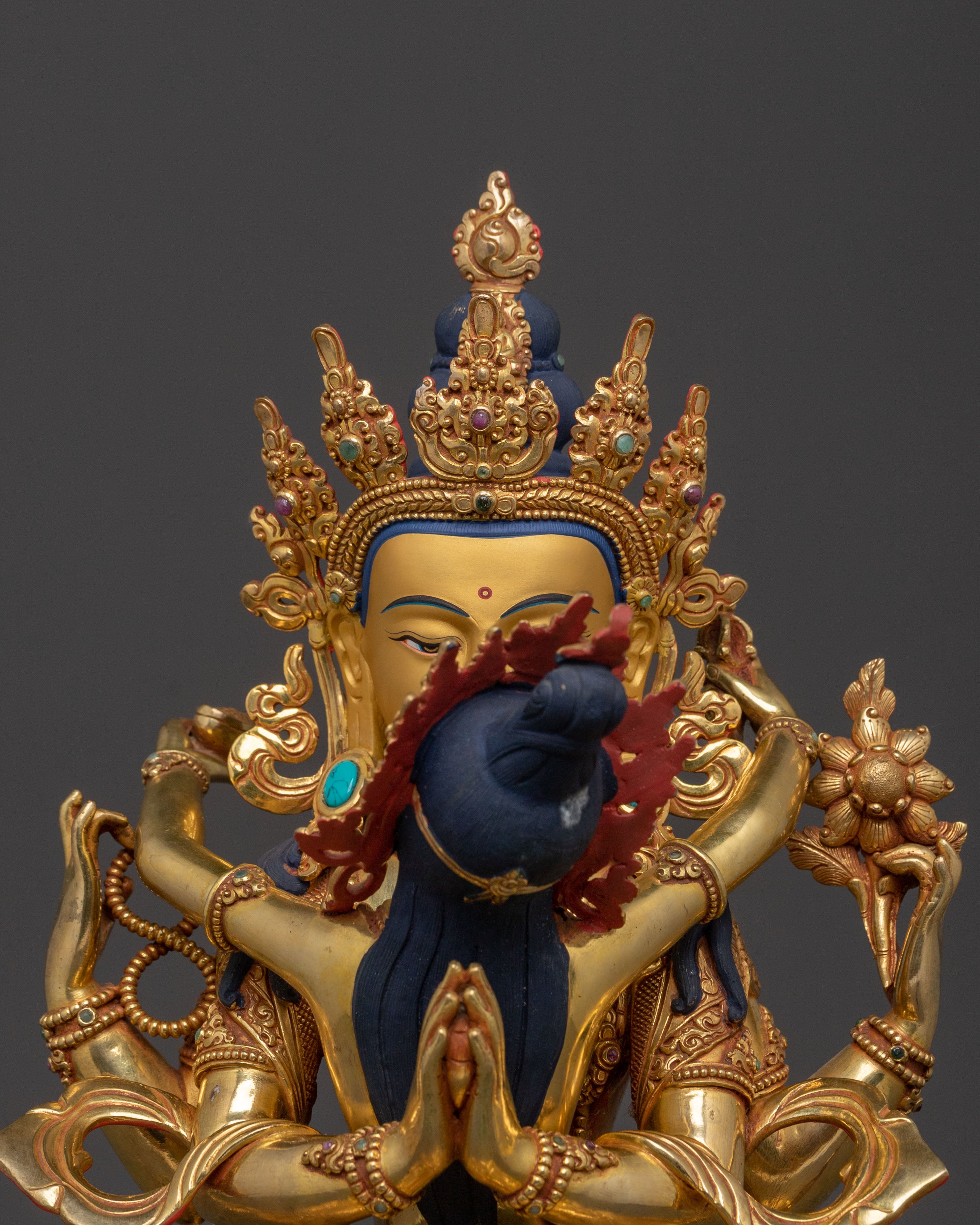 Chenrezig Golden Statue With Consort | Blessing Icons