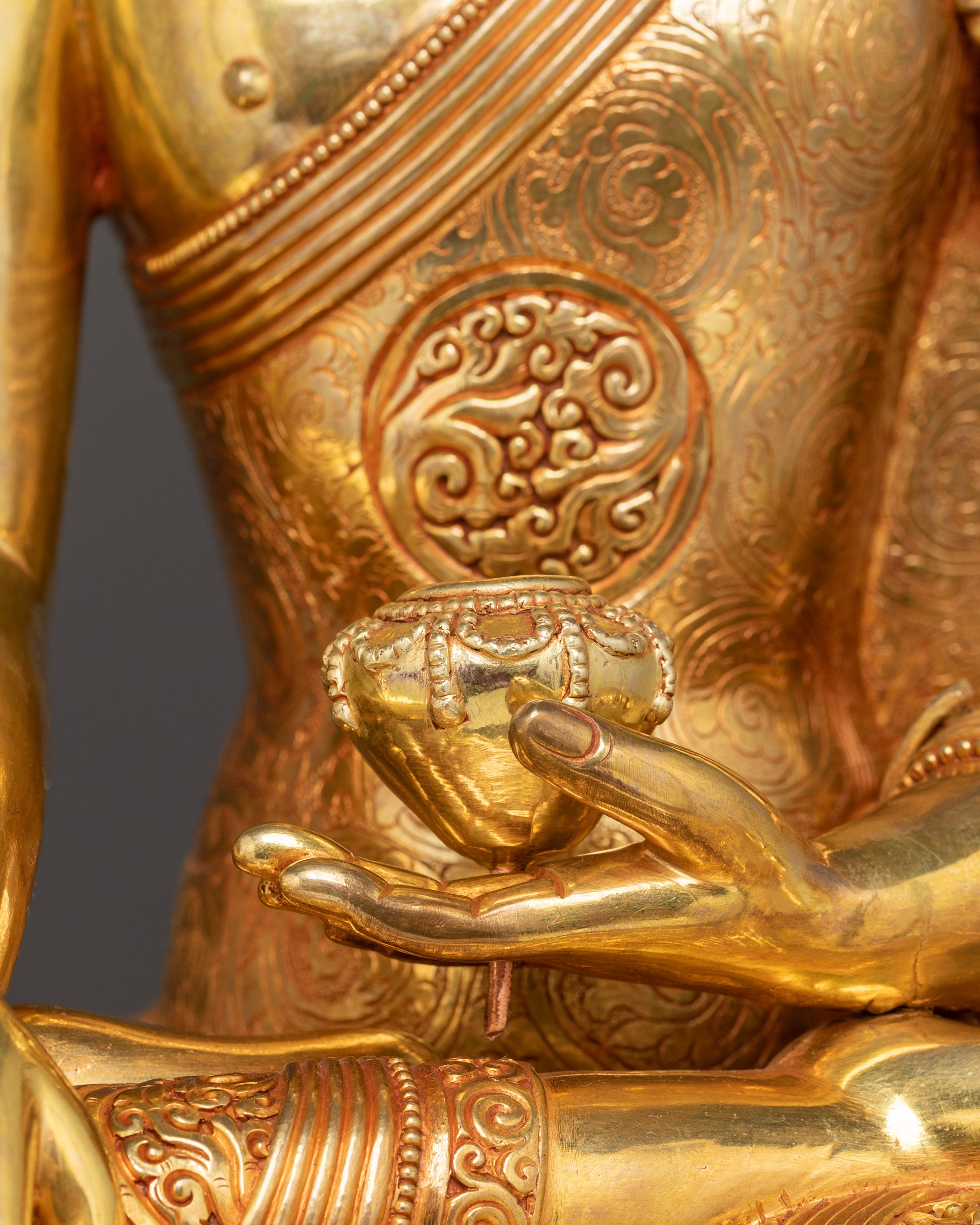 Sacred Statue of Shakyamuni Buddha in Throne – 24K Gold Gilded Artistry