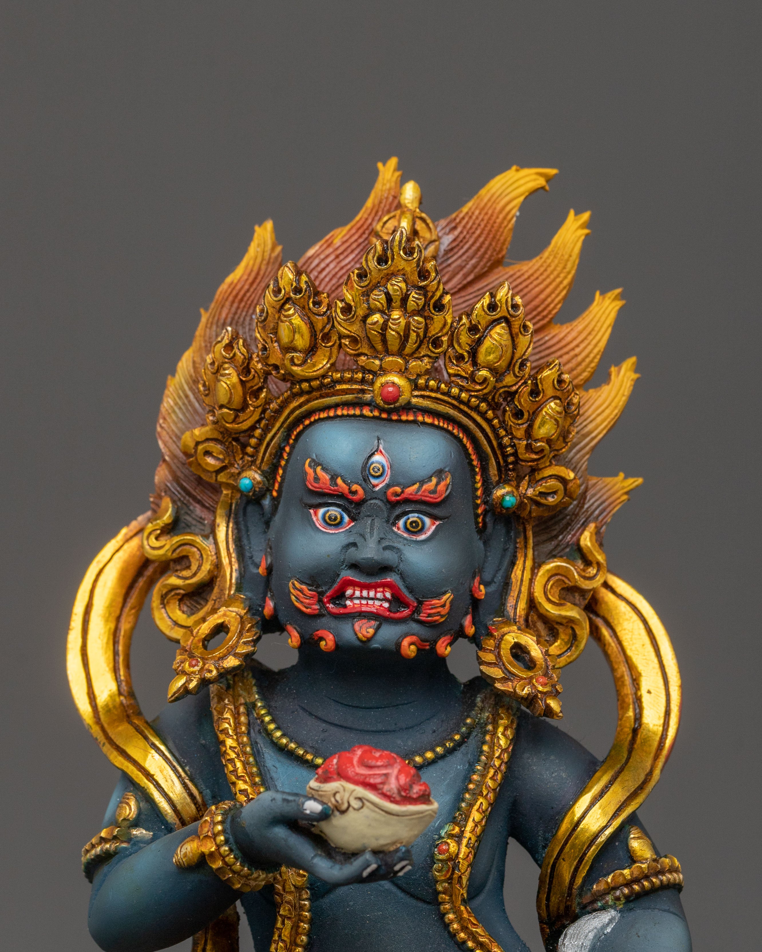 Black Dzambhala Handmade Statue |  Buddhist Protector Sculpture