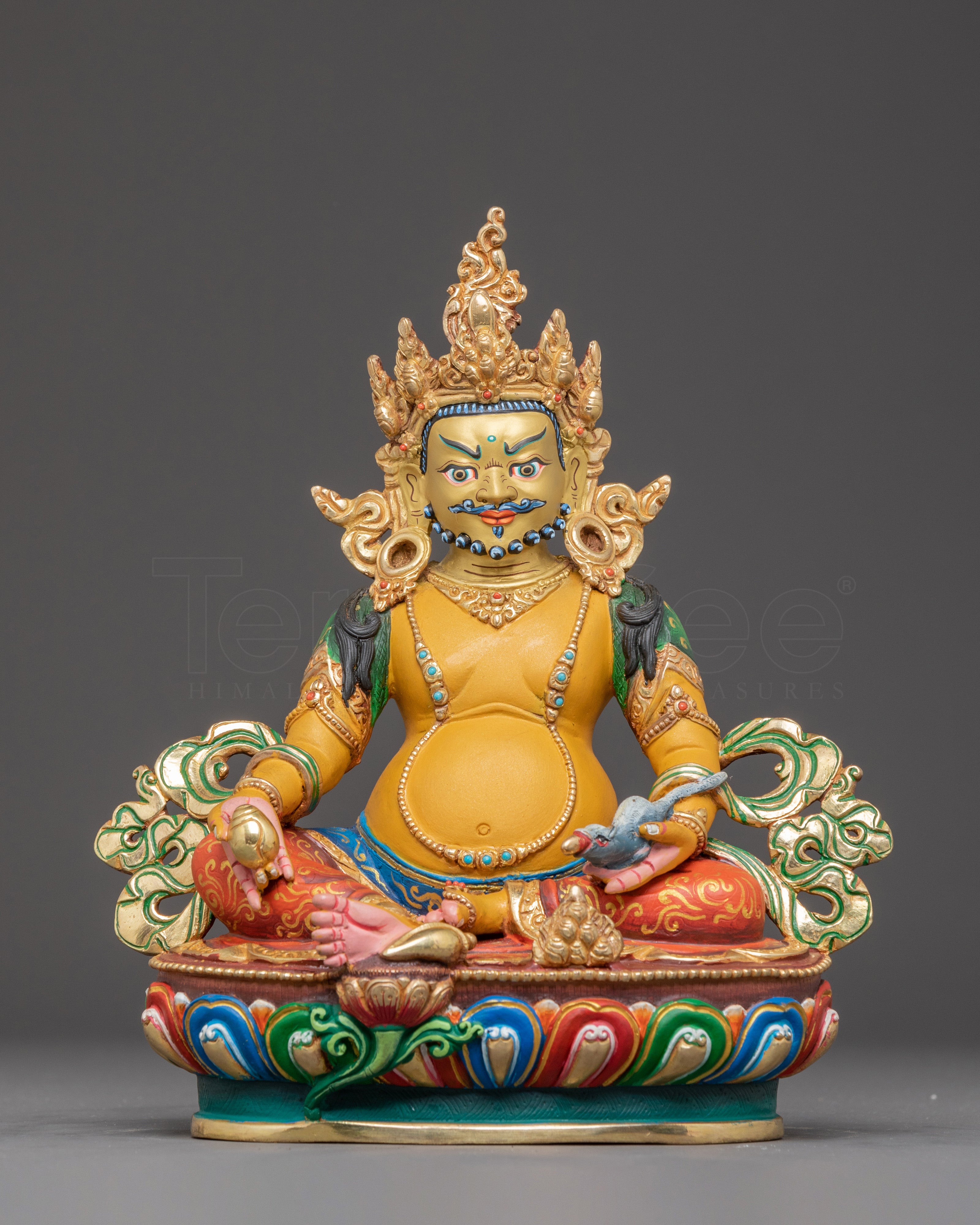 Himalayan Golden Statue of Dzambhala | Wealth Deity Figurine