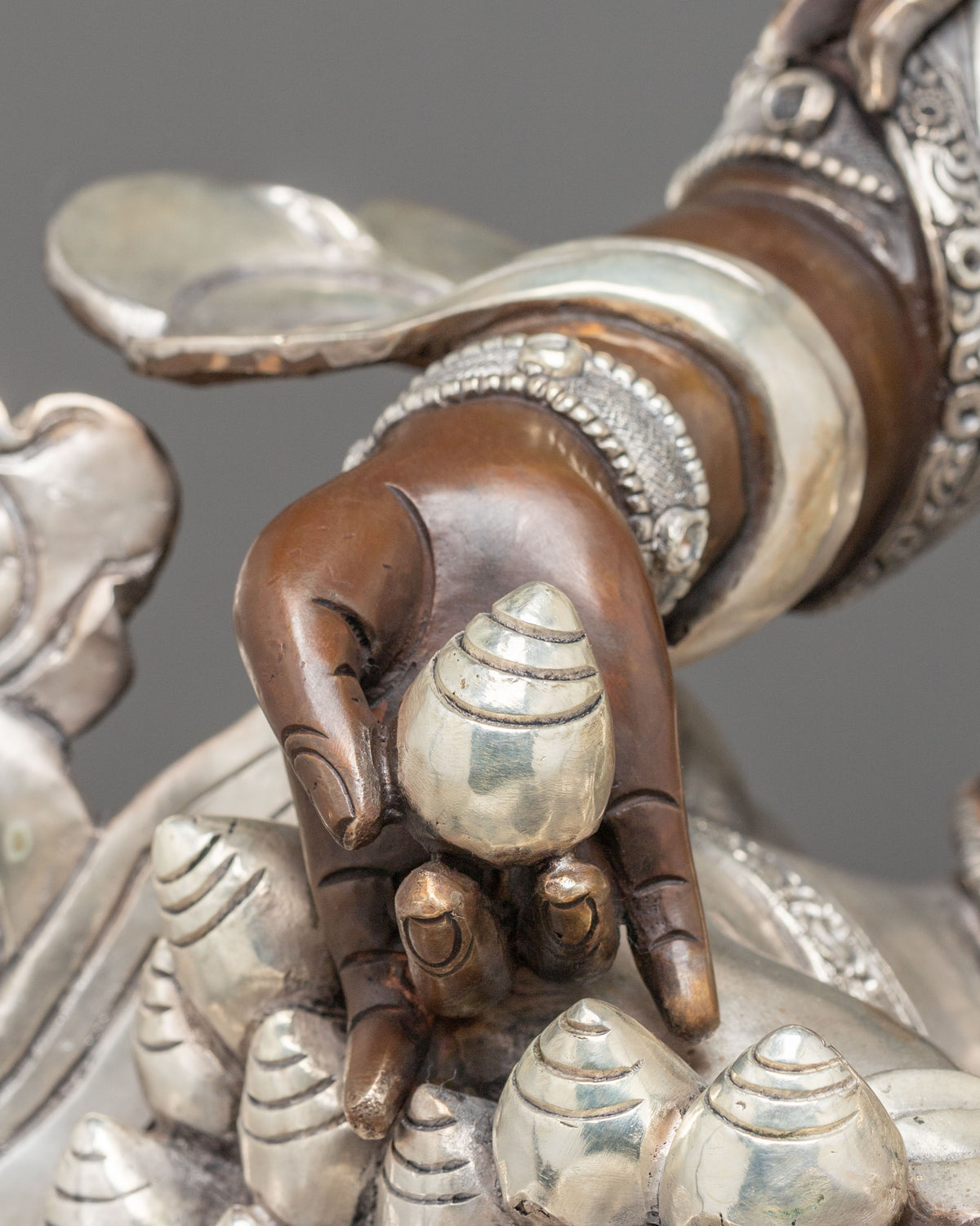 Dzambhala Statue on Throne | Oxidized Copper Figurine with Silver Plating
