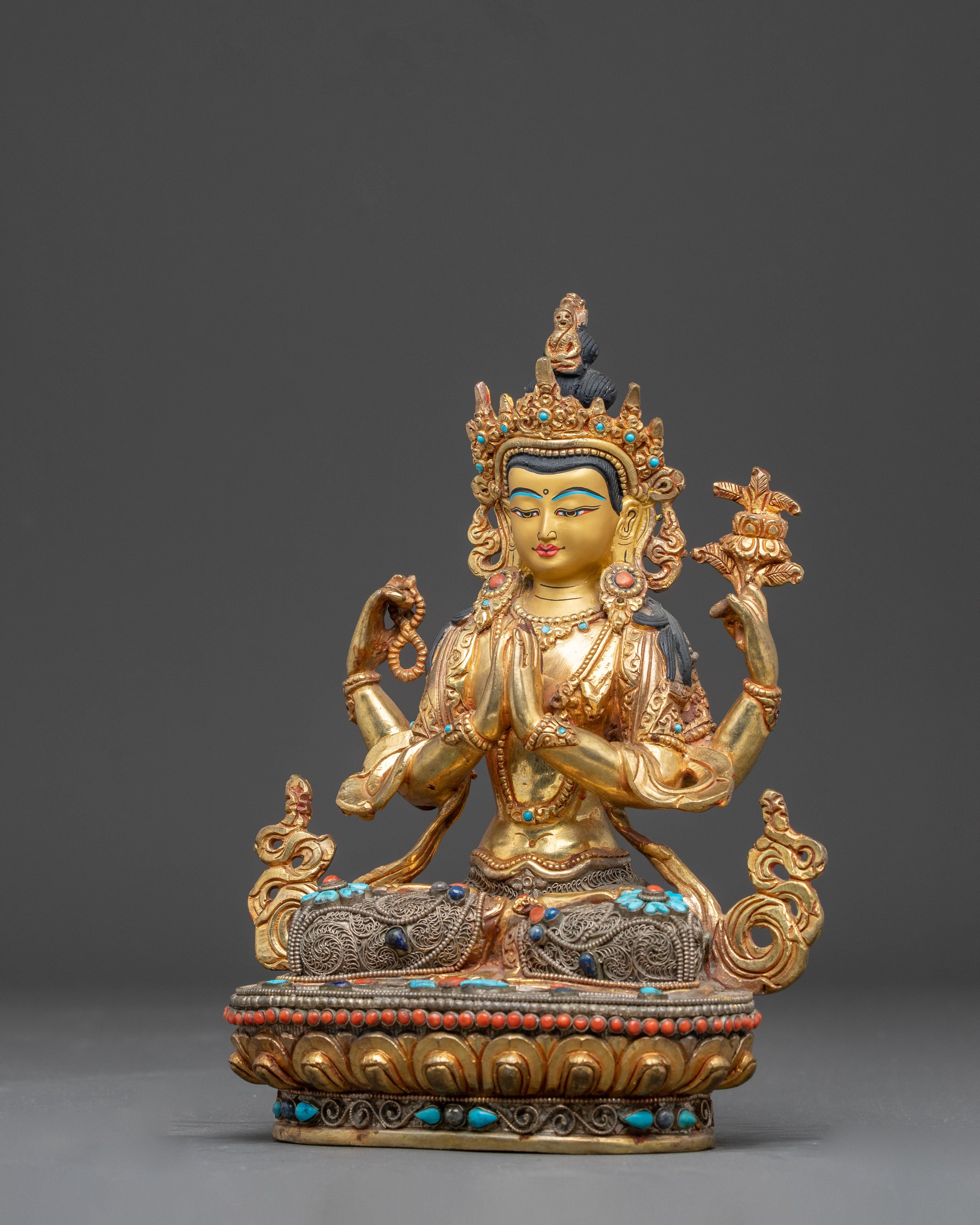 Golden Avalokiteshvara Handcrafted Statue | Meditation & Altar Decor