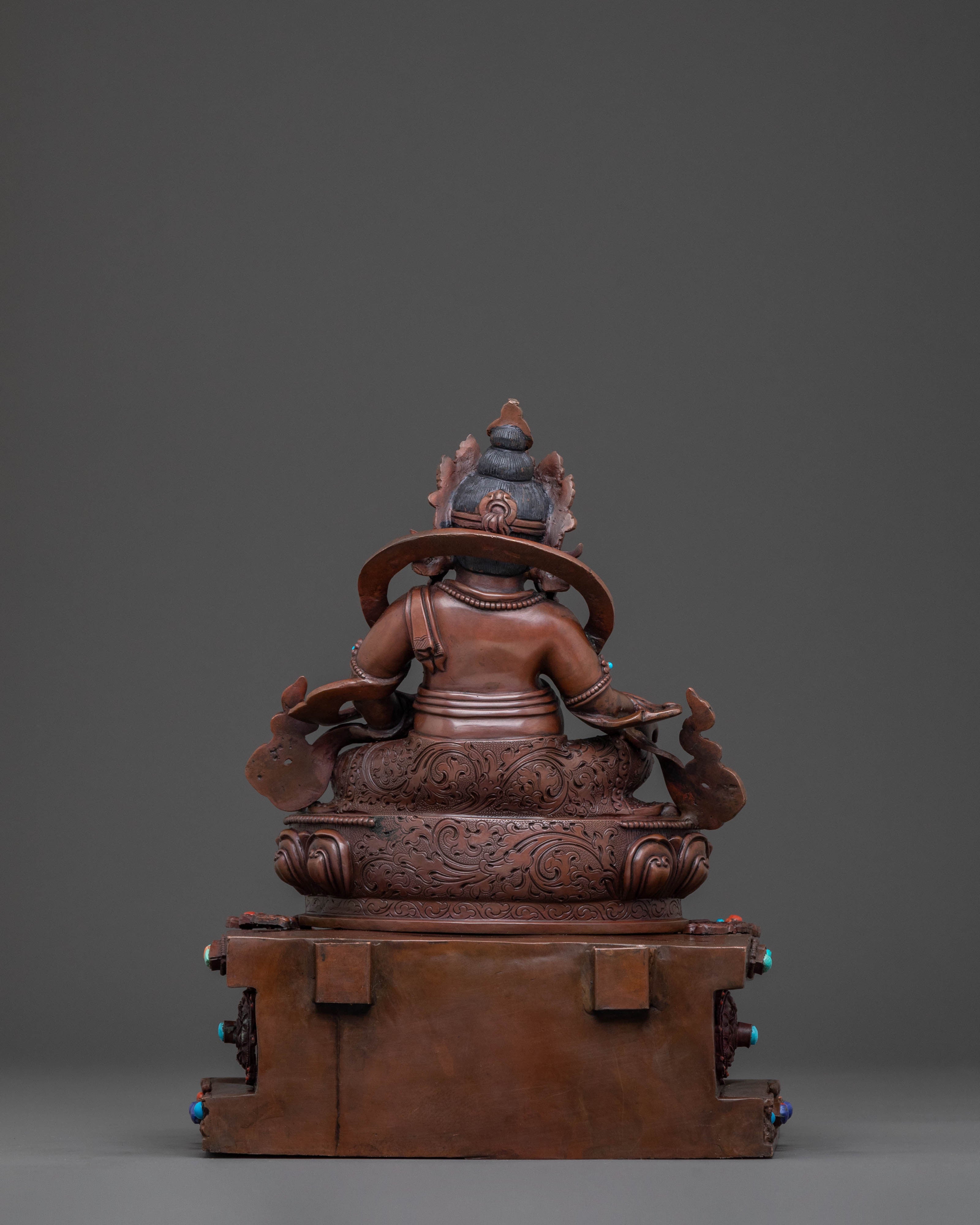 Dzambhala Sacred Statue with Throne - Oxidized Copper