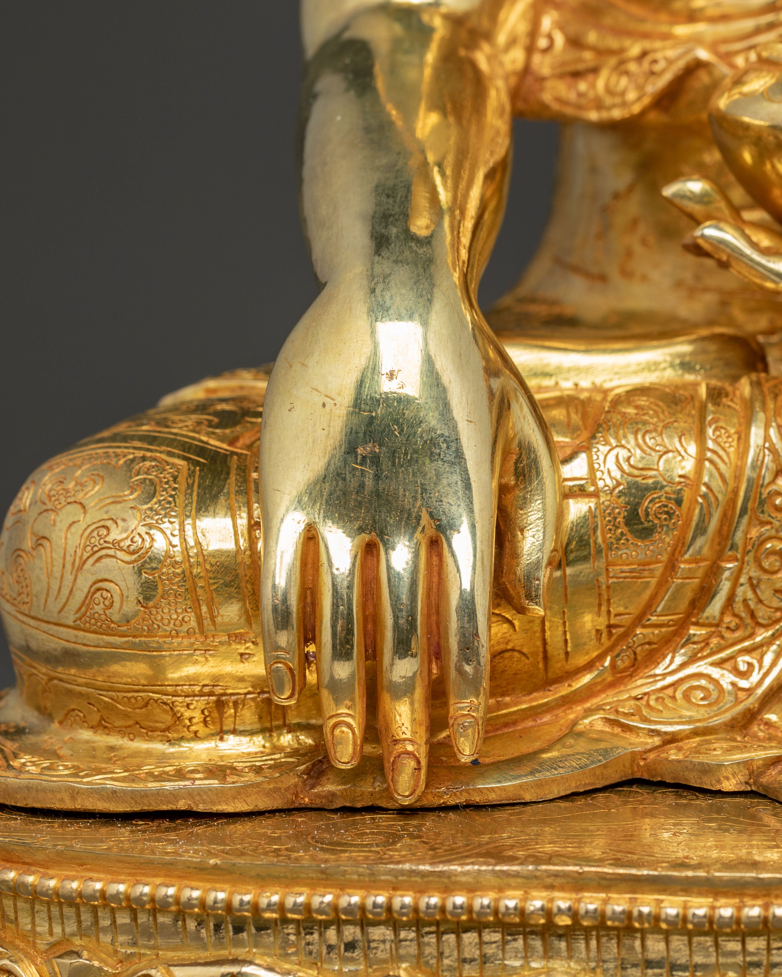 Handcrafted Golden Statue of Buddha Shakyamuni | Buddhist Spiritual Sculpture
