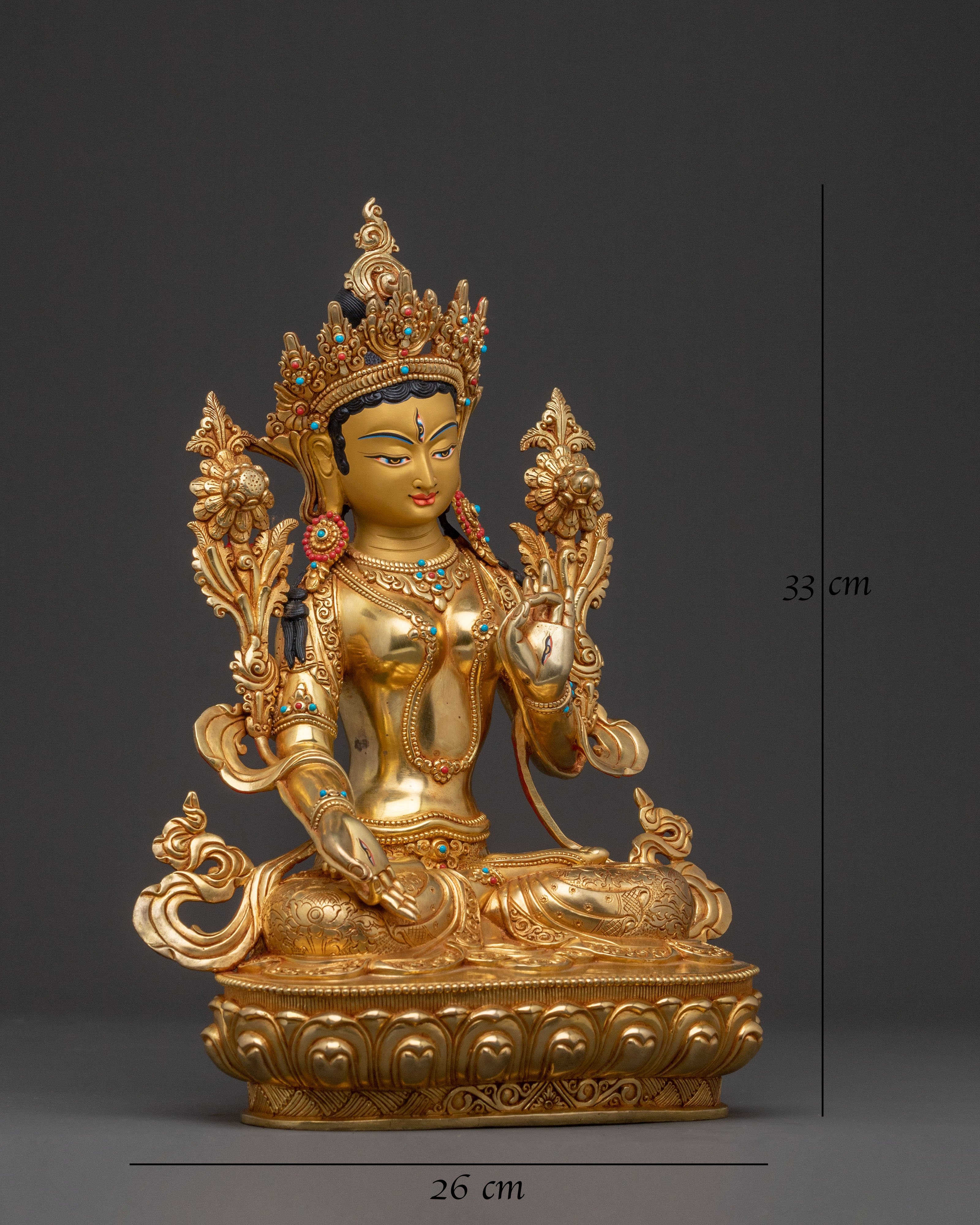 Radiant White Tara Blessing Statue - 24K Gold Gilded Copper