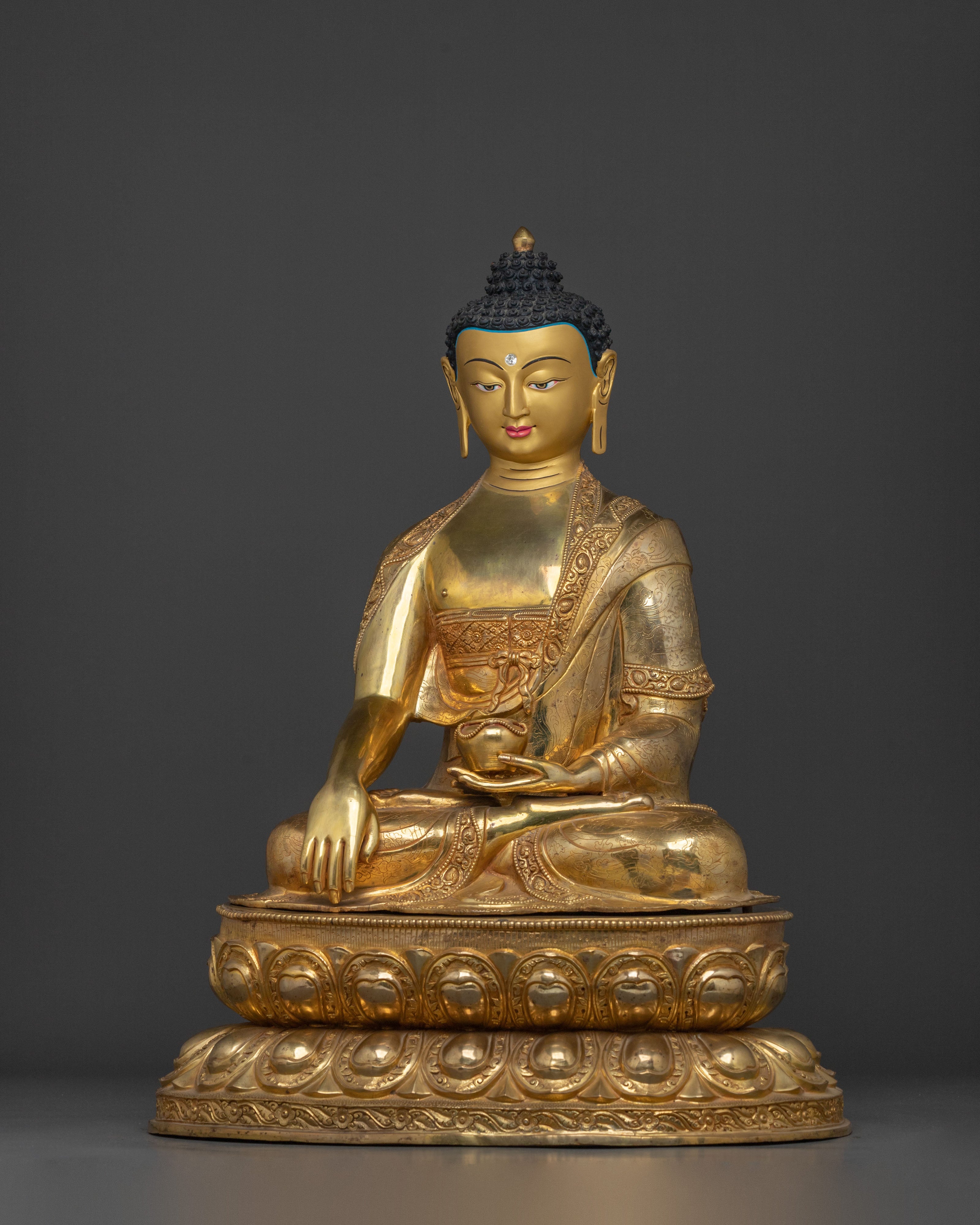 Dharma Teacher Shakyamuni Buddha Sculpture with 24K Gold Gliding