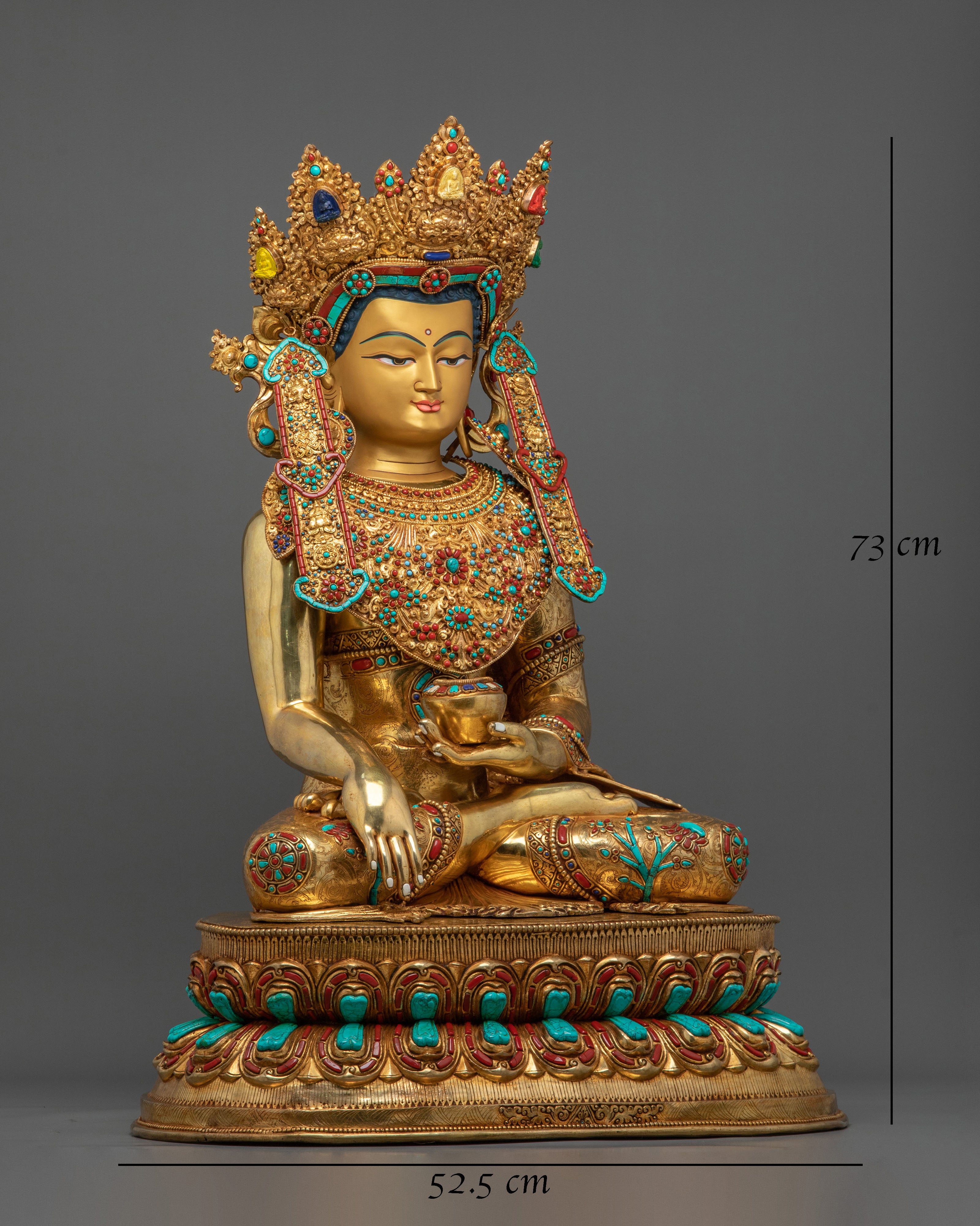 Crown Shakyamuni Buddha Sculpture | 24K Gold Gilded Artistry