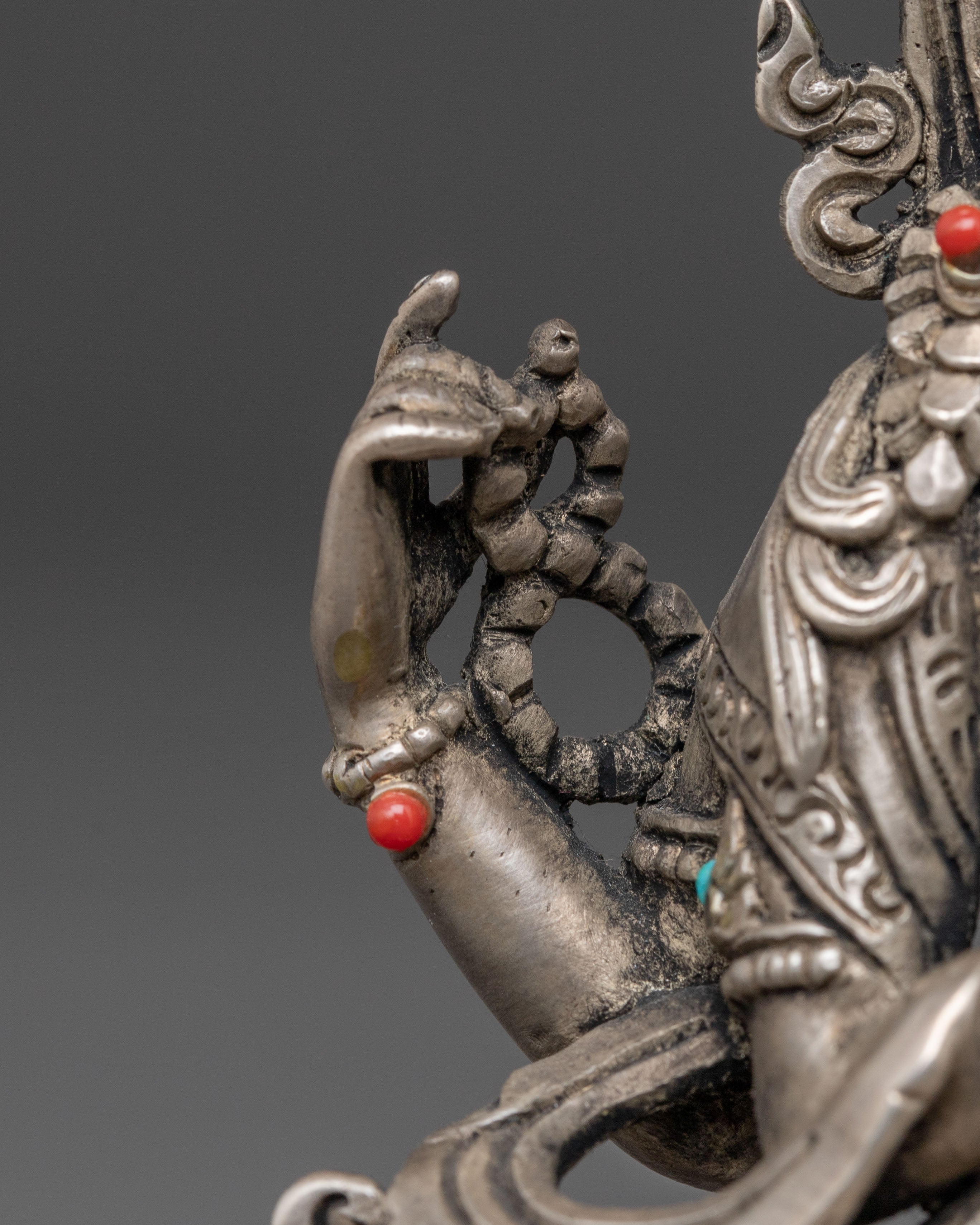 Handmade Silver Statue of Chenresig | Meditation & Altar Decor