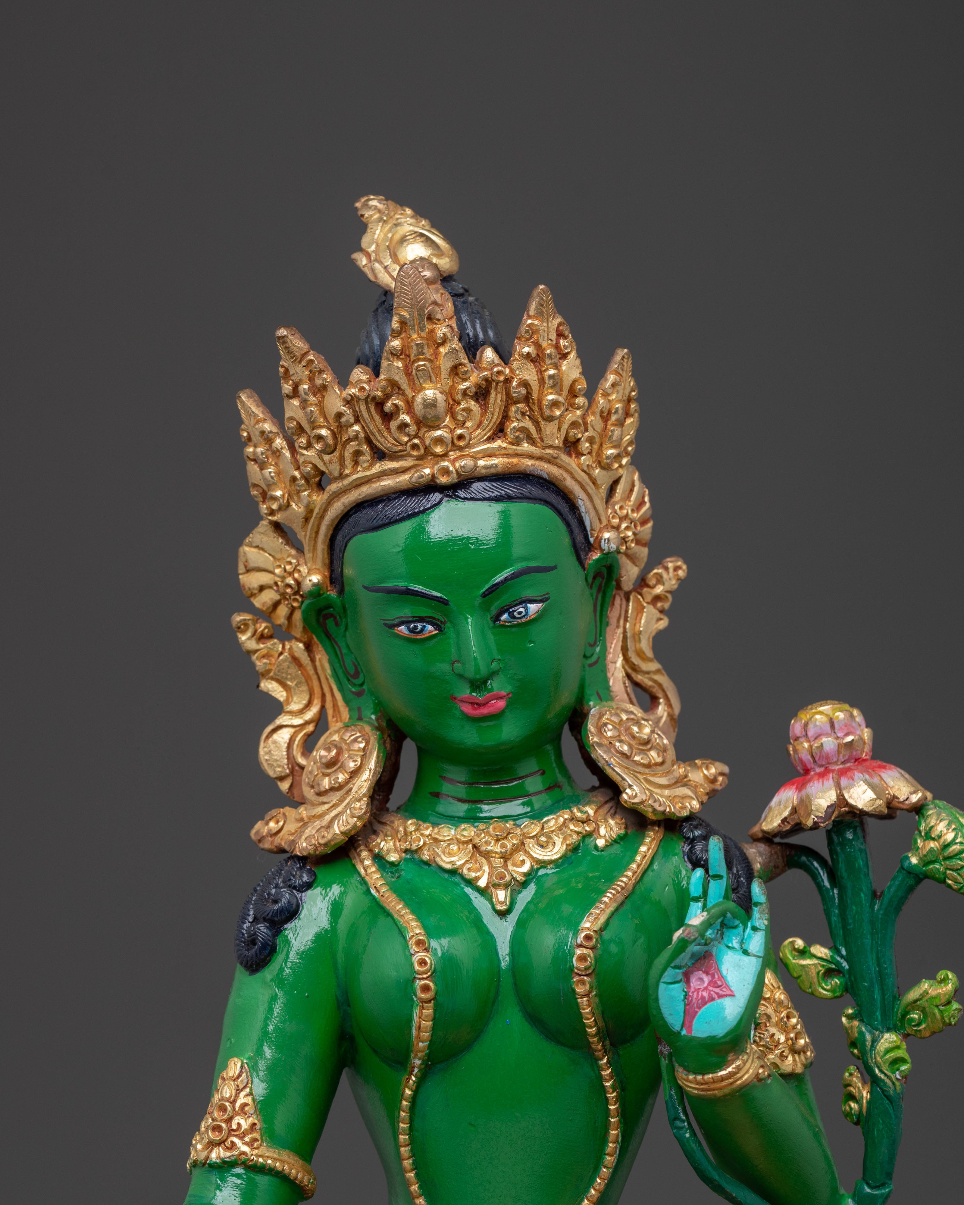 Hand Carved Green Tara Sculpture | Goddess of Compassion & Protection