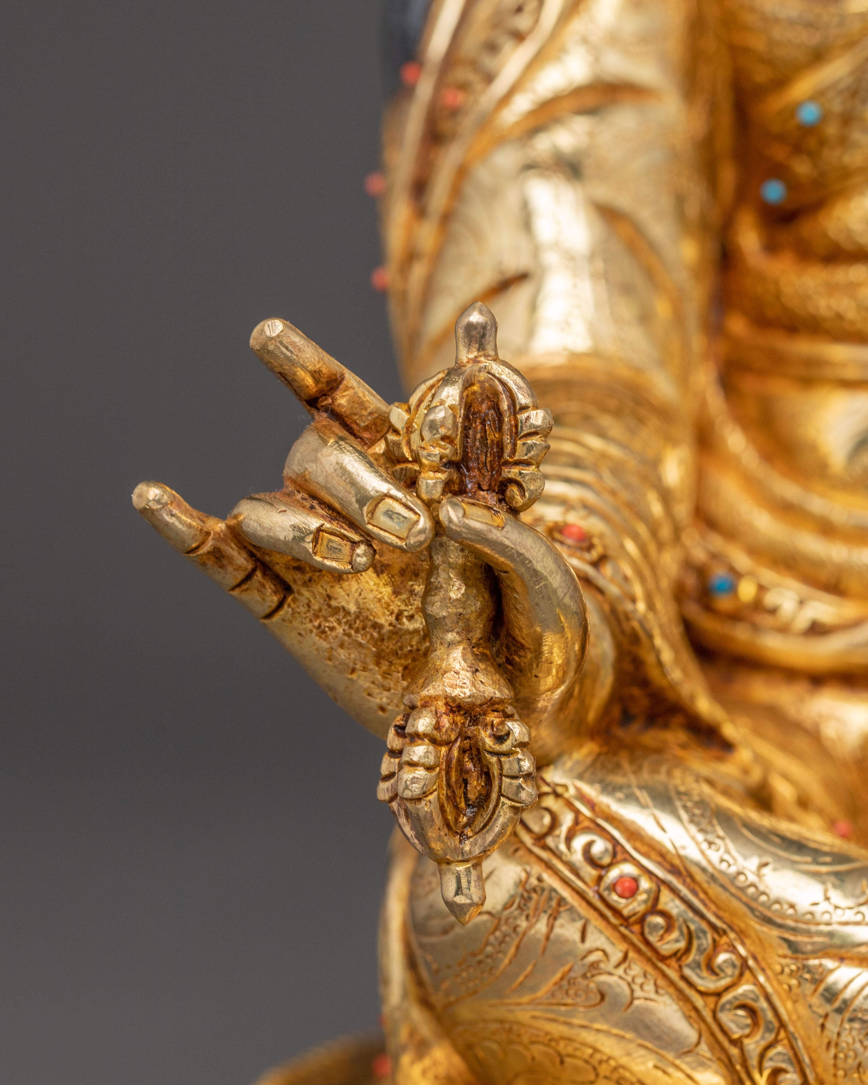 Guru Rinpoche Handcrafted Statue | 24k Gold Gilded Sculpture