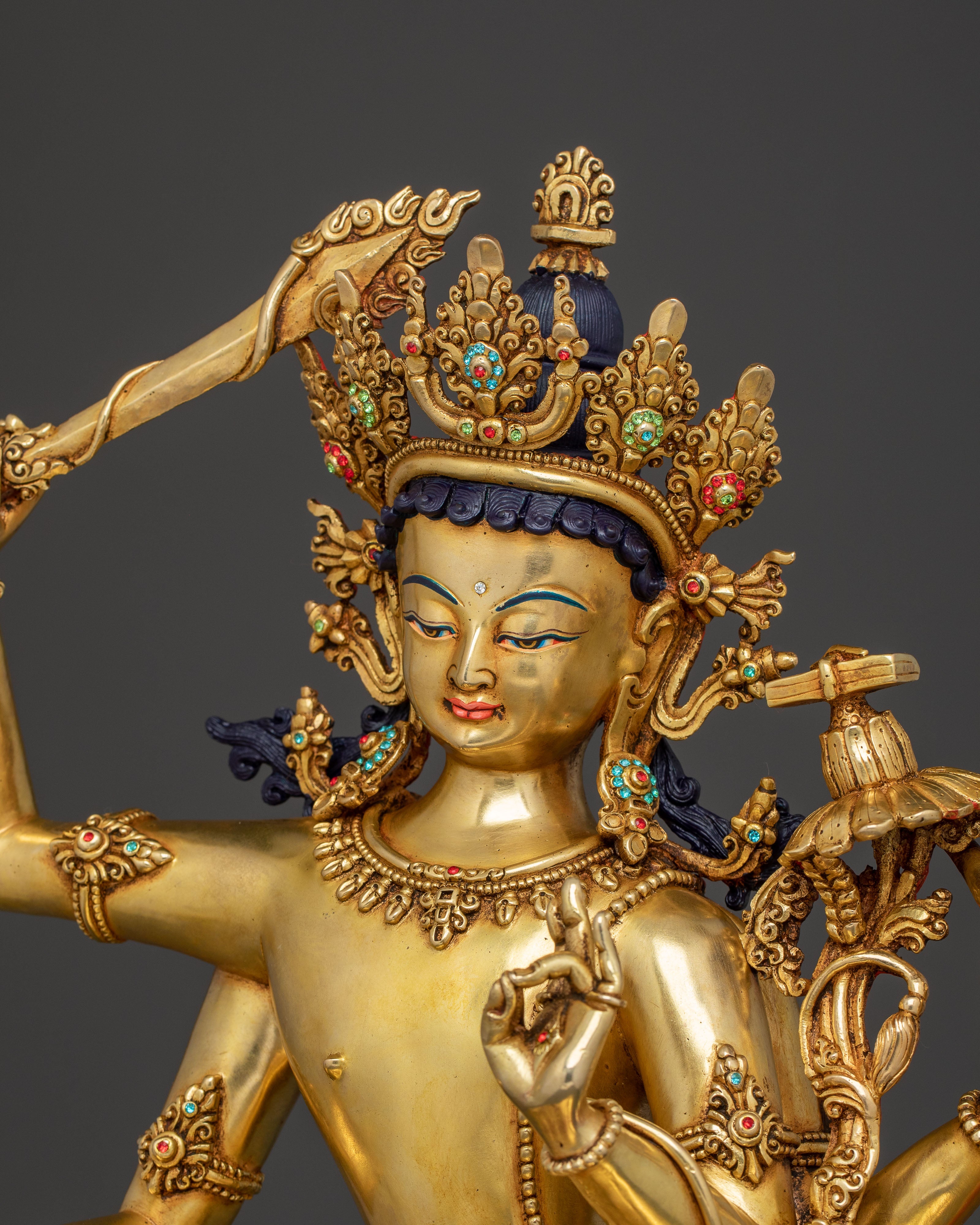 24k Gold Gilded Maha Manjushri Statue – Exquisite Himalayan Art